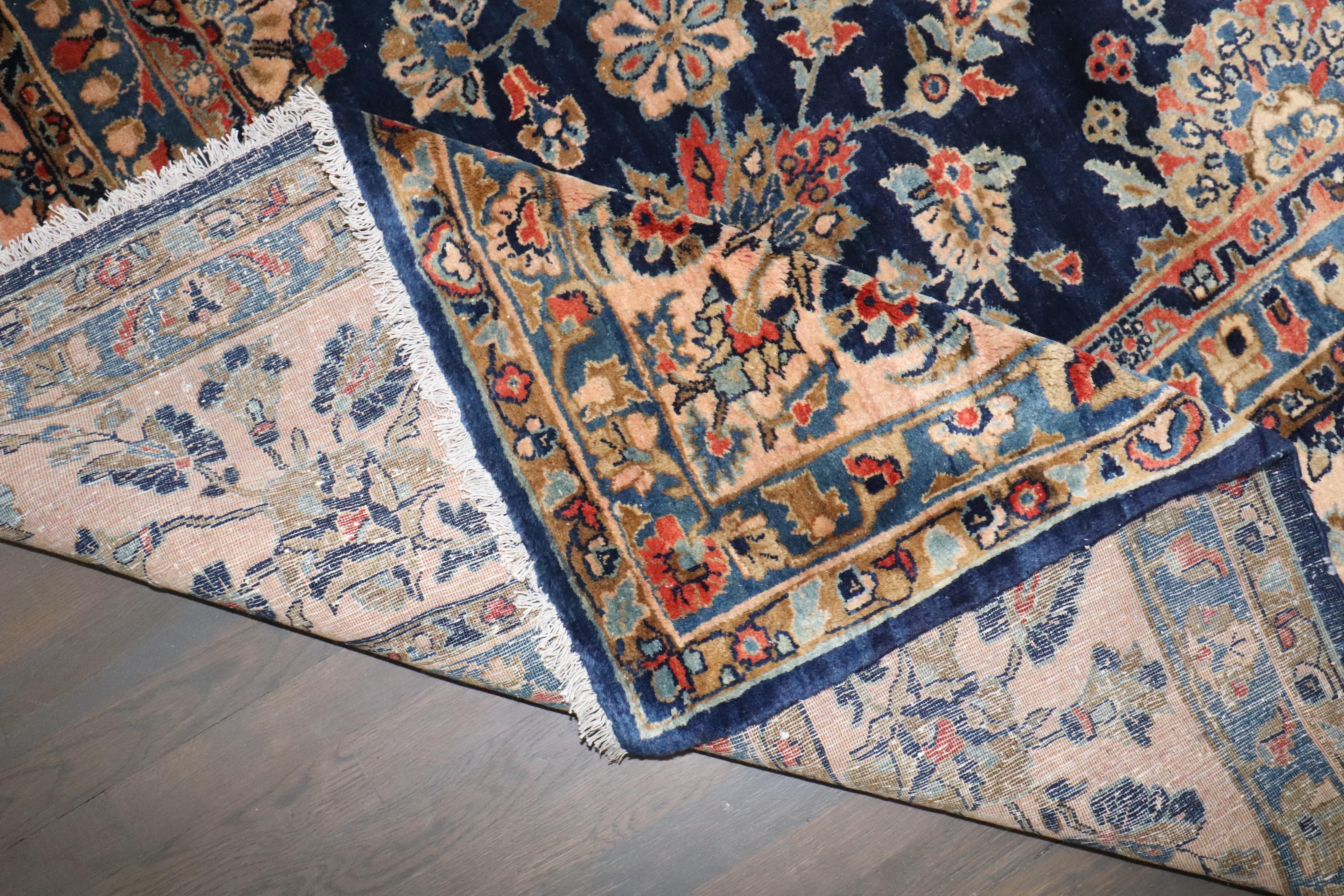 Hand-Knotted Zabihi Collection Oversize Manchester Wool Navy Persian Sarouk Rug For Sale