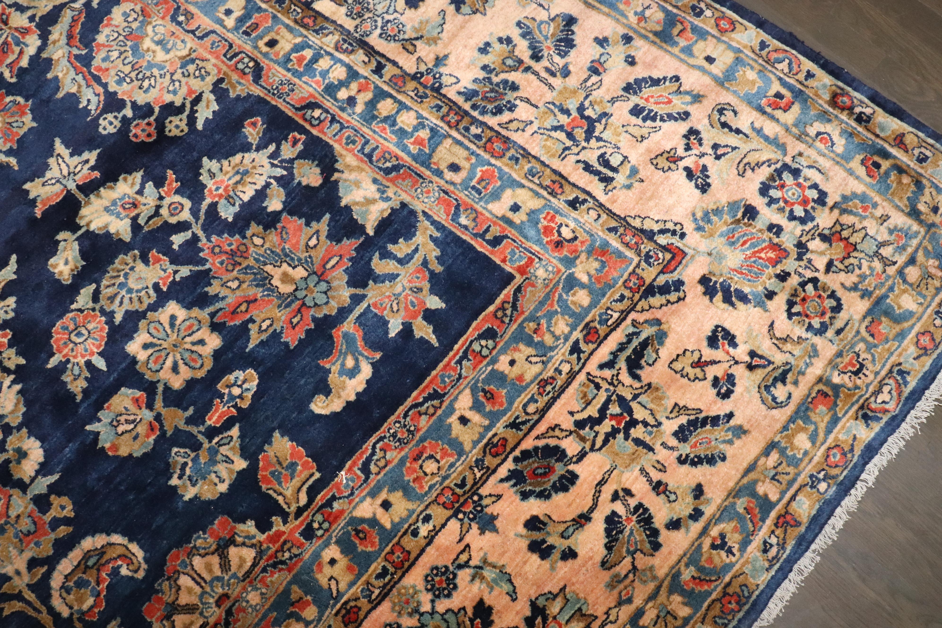 20th Century Zabihi Collection Oversize Manchester Wool Navy Persian Sarouk Rug For Sale