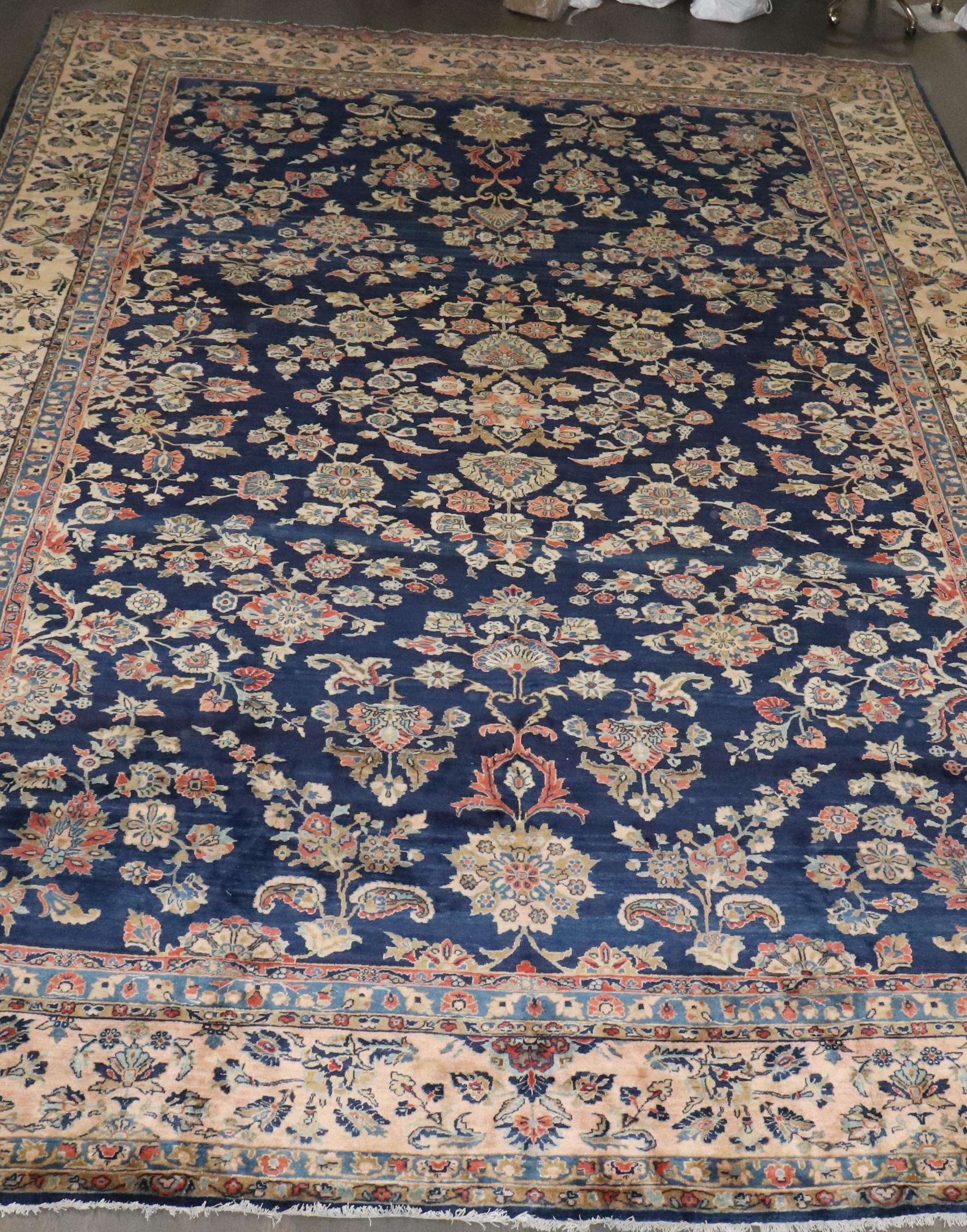 Zabihi Collection Oversize Manchester Wool Navy Persian Sarouk Rug For Sale 1