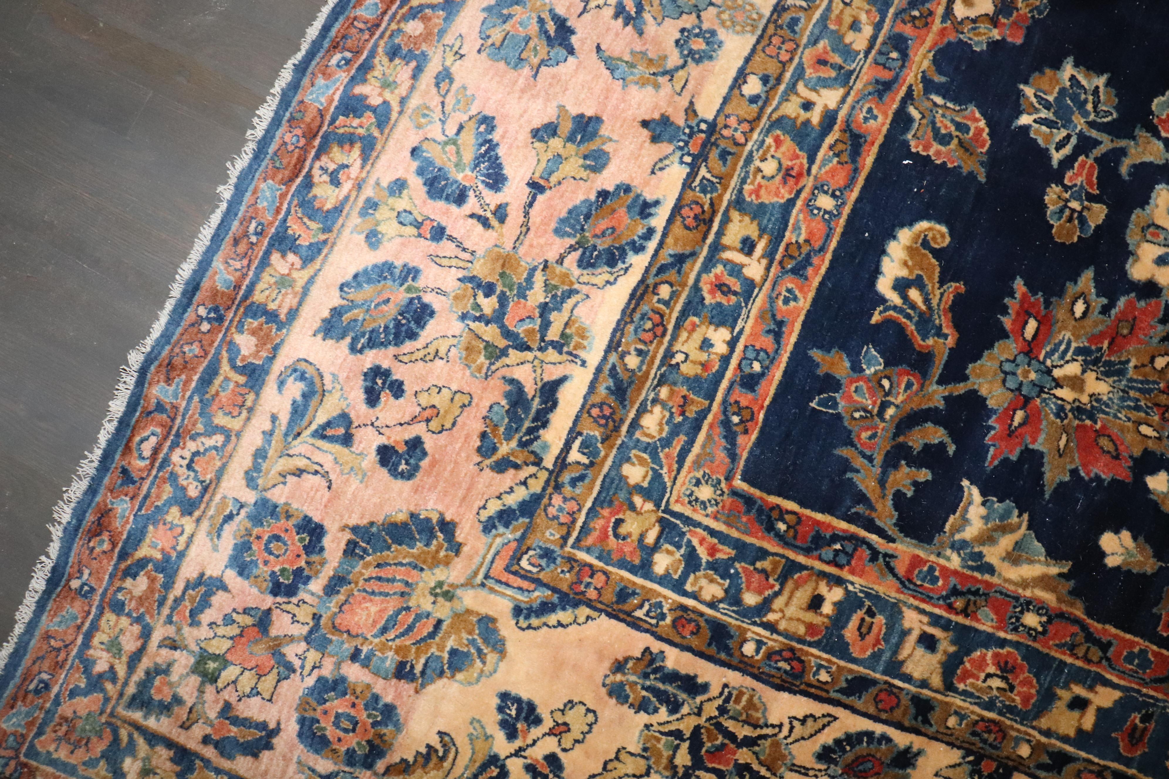 Zabihi Collection Oversize Manchester Wool Navy Persian Sarouk Rug For Sale 3