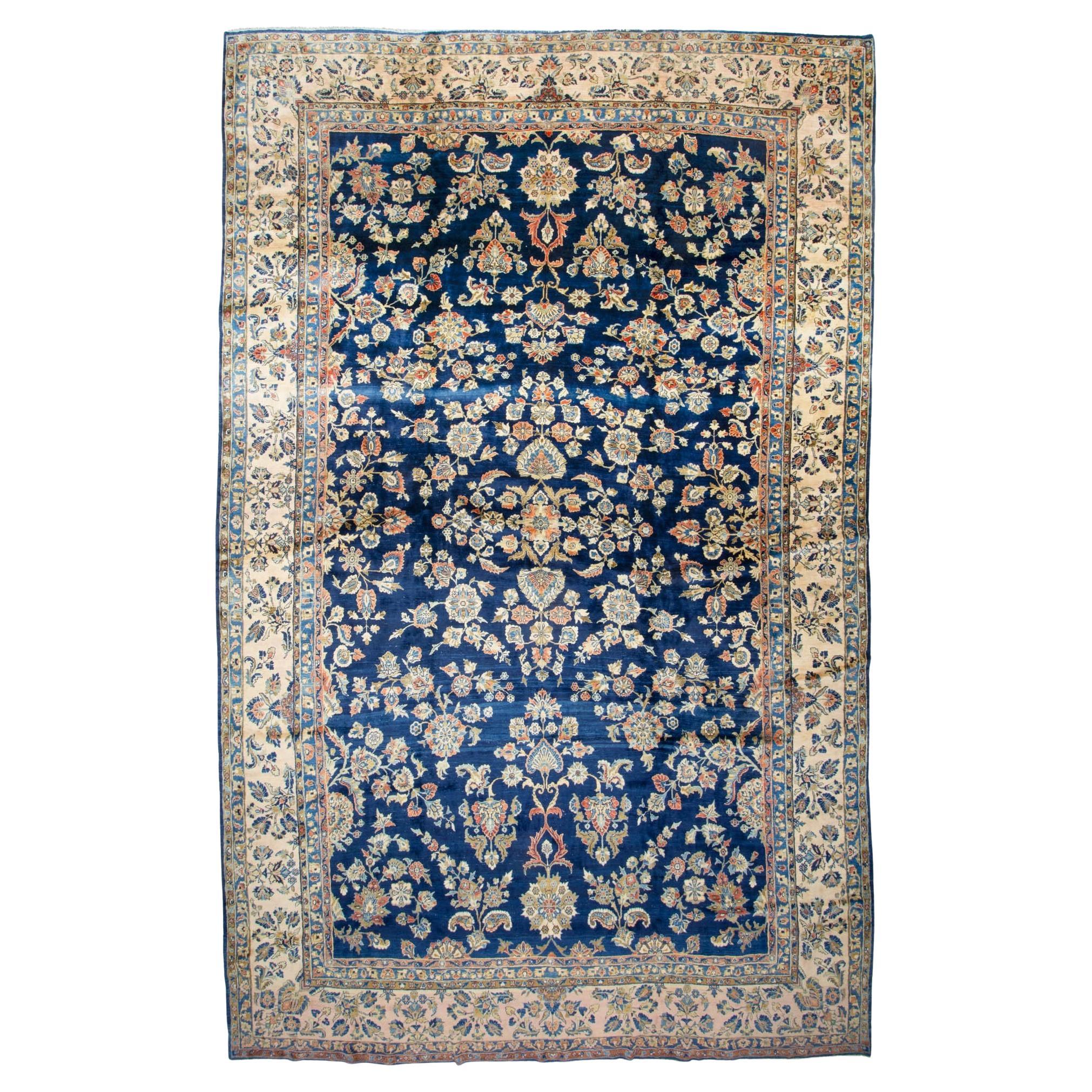 Zabihi Collection Oversize Manchester Wool Navy Persian Sarouk Rug For Sale