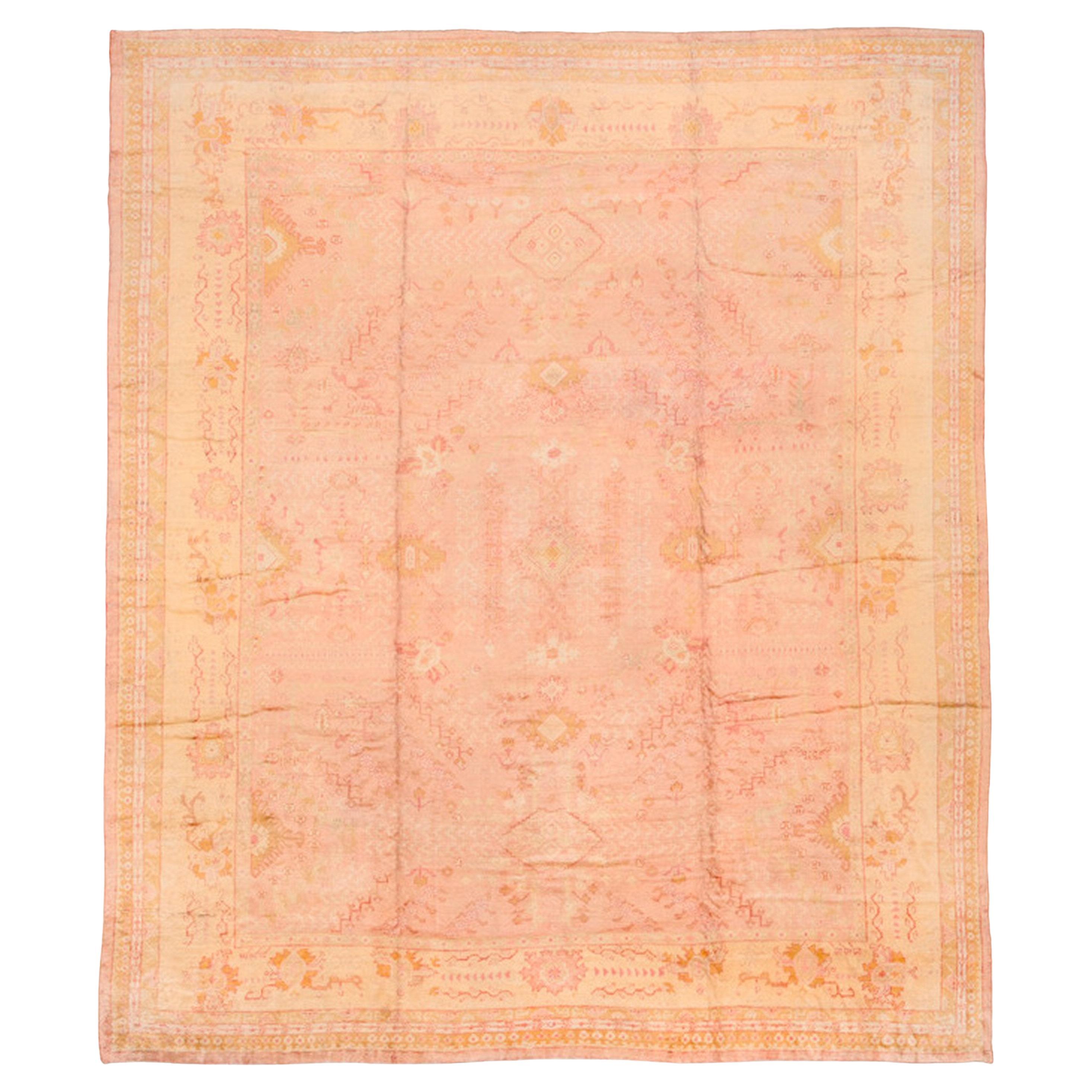 Colección Zabihi Alfombra Oushak Turca Antigua Grande Oro Rosa