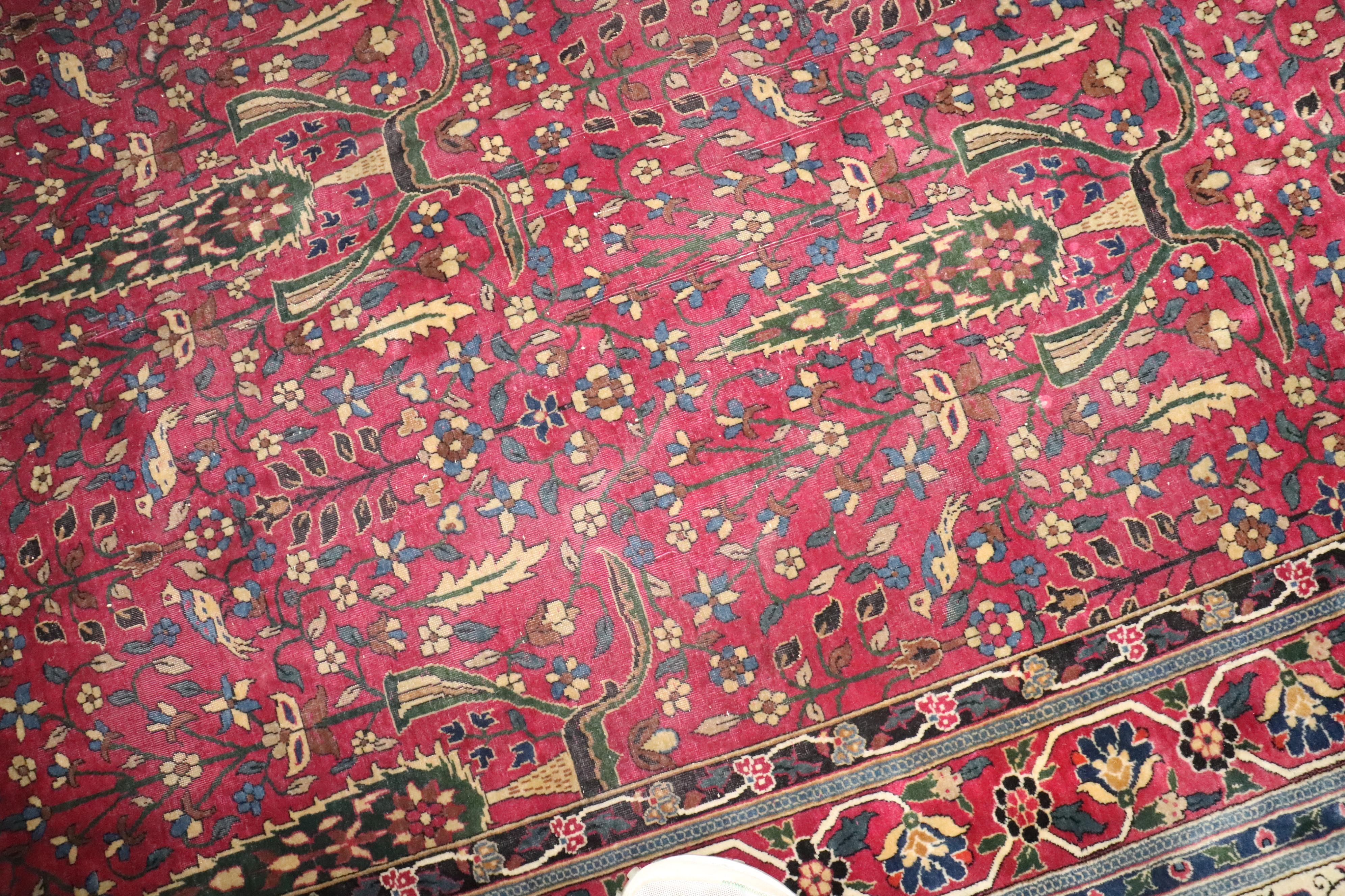 Zabihi Collection Oversize Plum Color Indian Antique Carpet For Sale 5