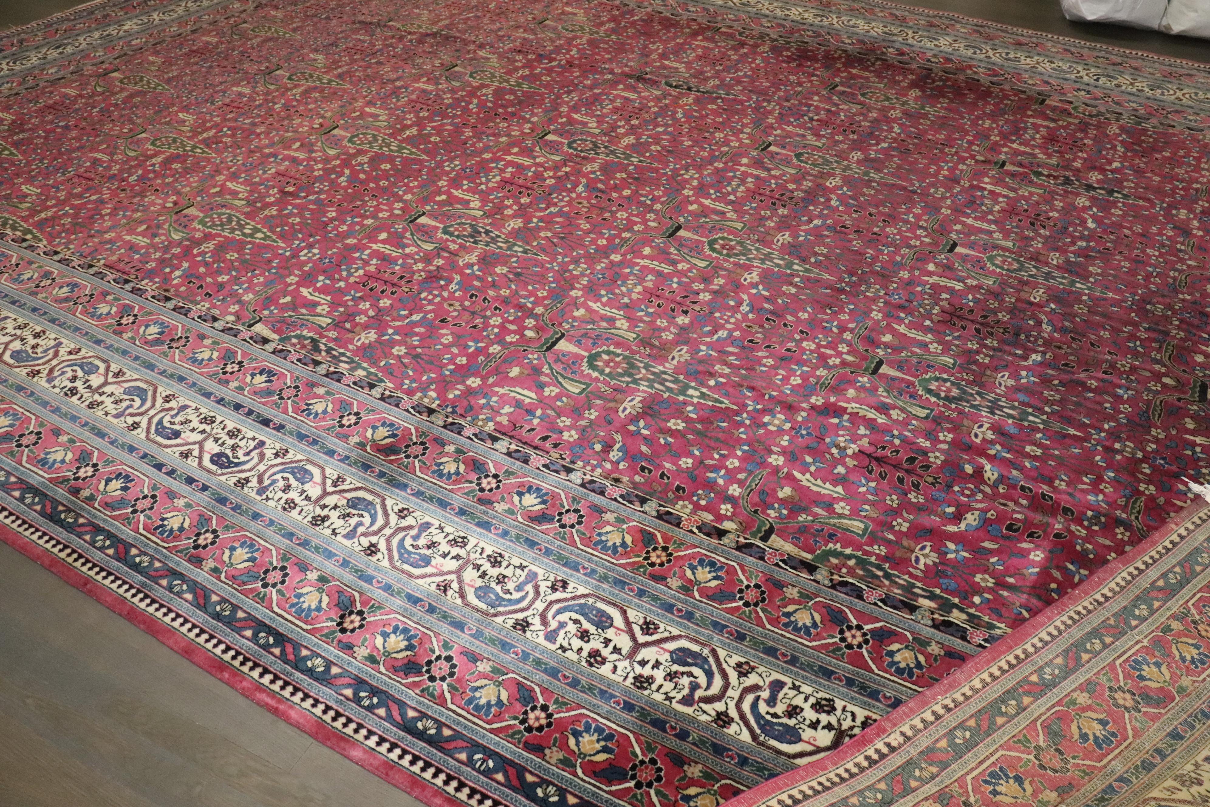 Zabihi Collection Oversize Plum Color Indian Antique Carpet For Sale 6
