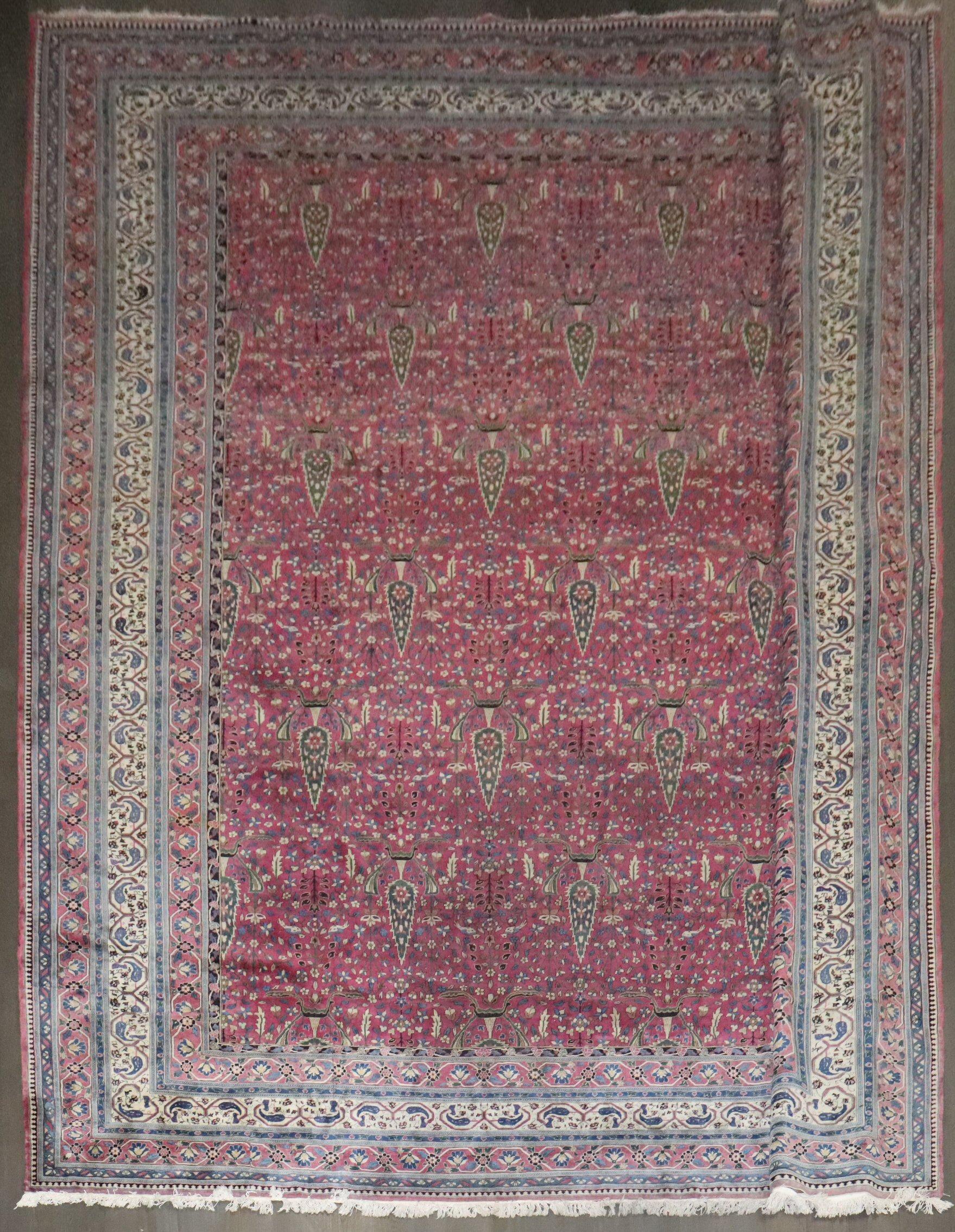 Zabihi Collection Oversize Plum Color Indian Antique Carpet For Sale 8