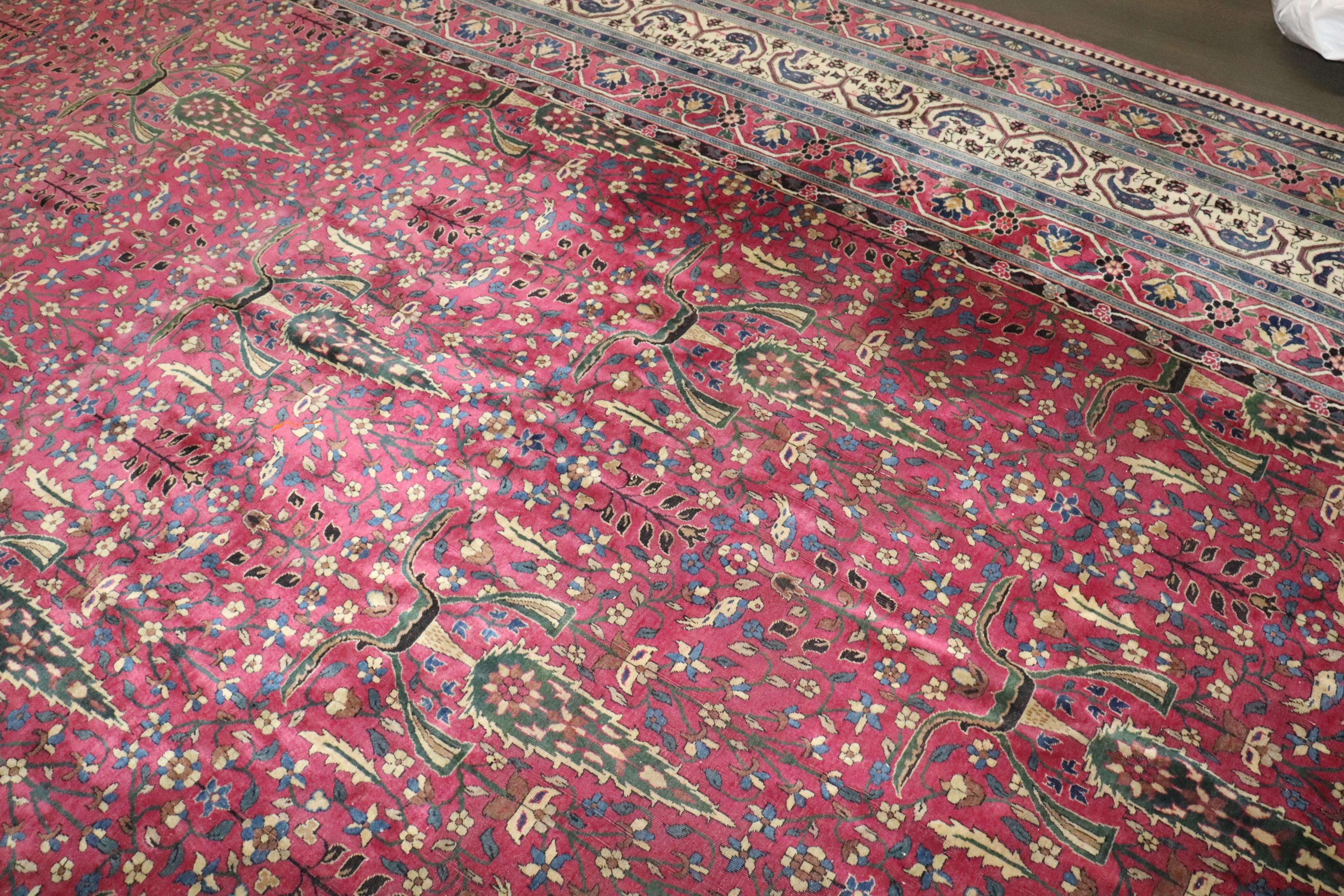 Kirman Zabihi Collection Oversize Plum Color Indian Antique Carpet For Sale