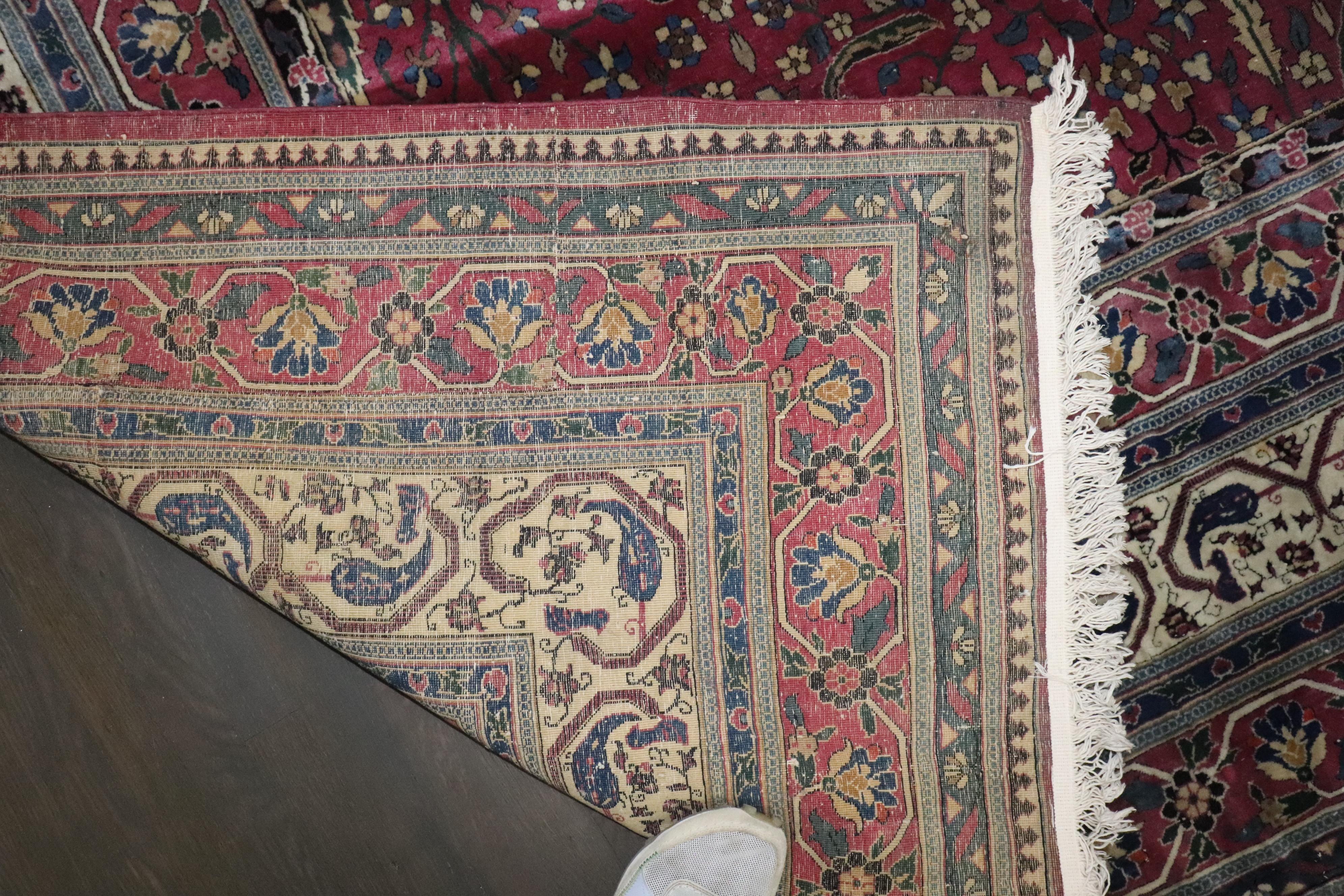 Wool Zabihi Collection Oversize Plum Color Indian Antique Carpet For Sale