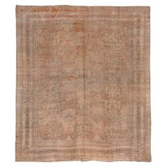 Antique Zabihi Collection Oversize Square Turkish Oushak Salmon Peach Color Rug