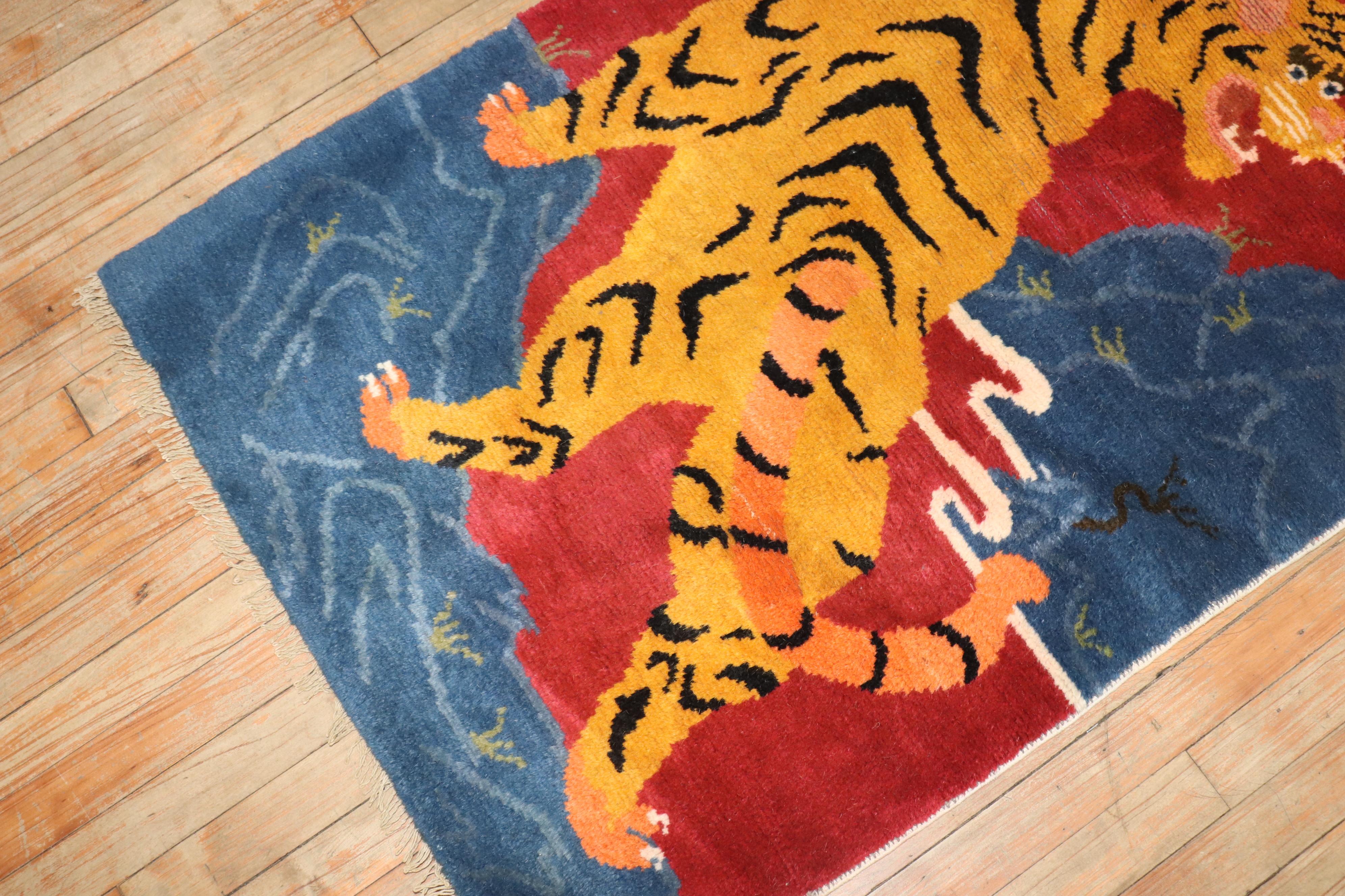 Hand-Woven Zabihi Collection Paid of Tiger Tibetan Rugs For Sale
