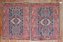 Zabihi Collection Pair of Antique Navy Heriz Accent Rugs