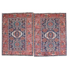 Zabihi Collection Pair of Antique Navy Heriz Accent Rugs