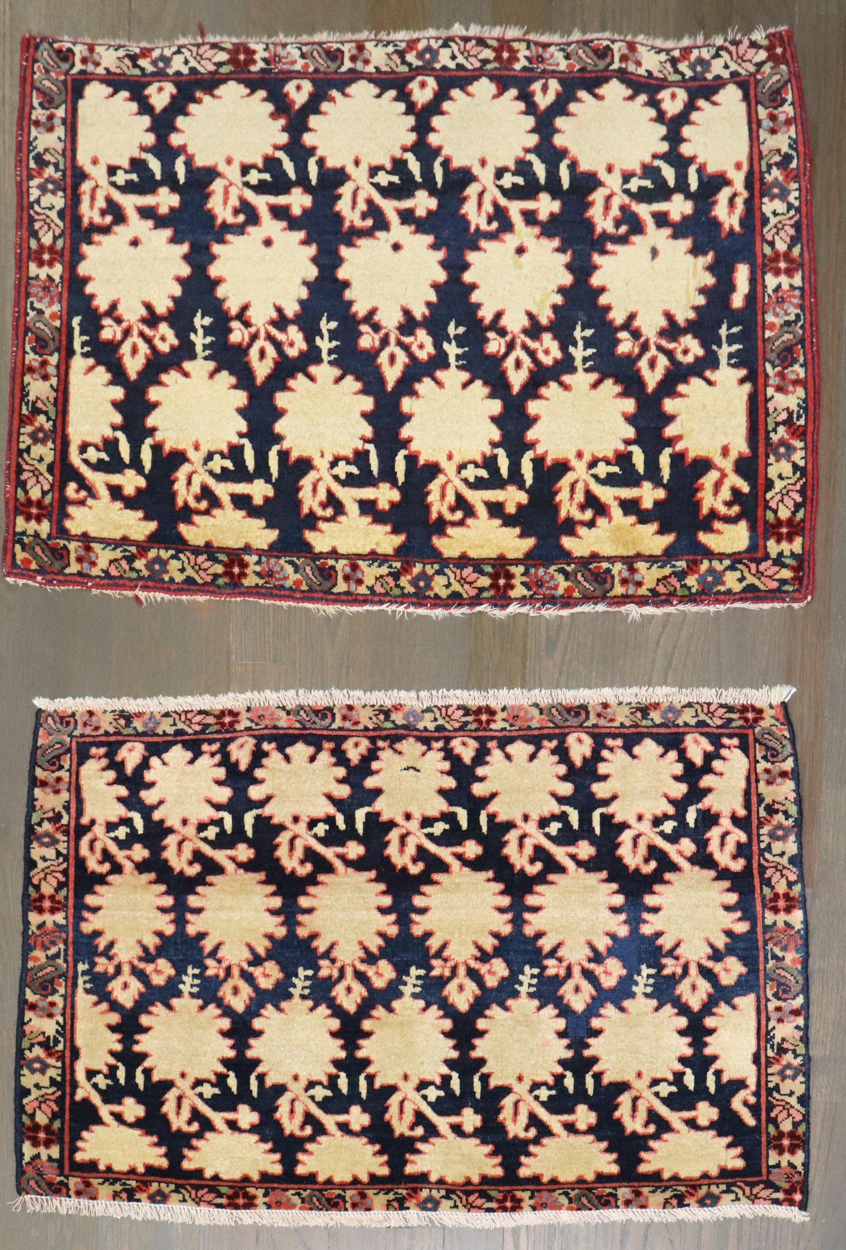 An early 20th-century pair of Persian Sarouk Jozan Rugs. $ 1,500 each if purchased individually.

Details
rug no.	j4476
size	1' 7