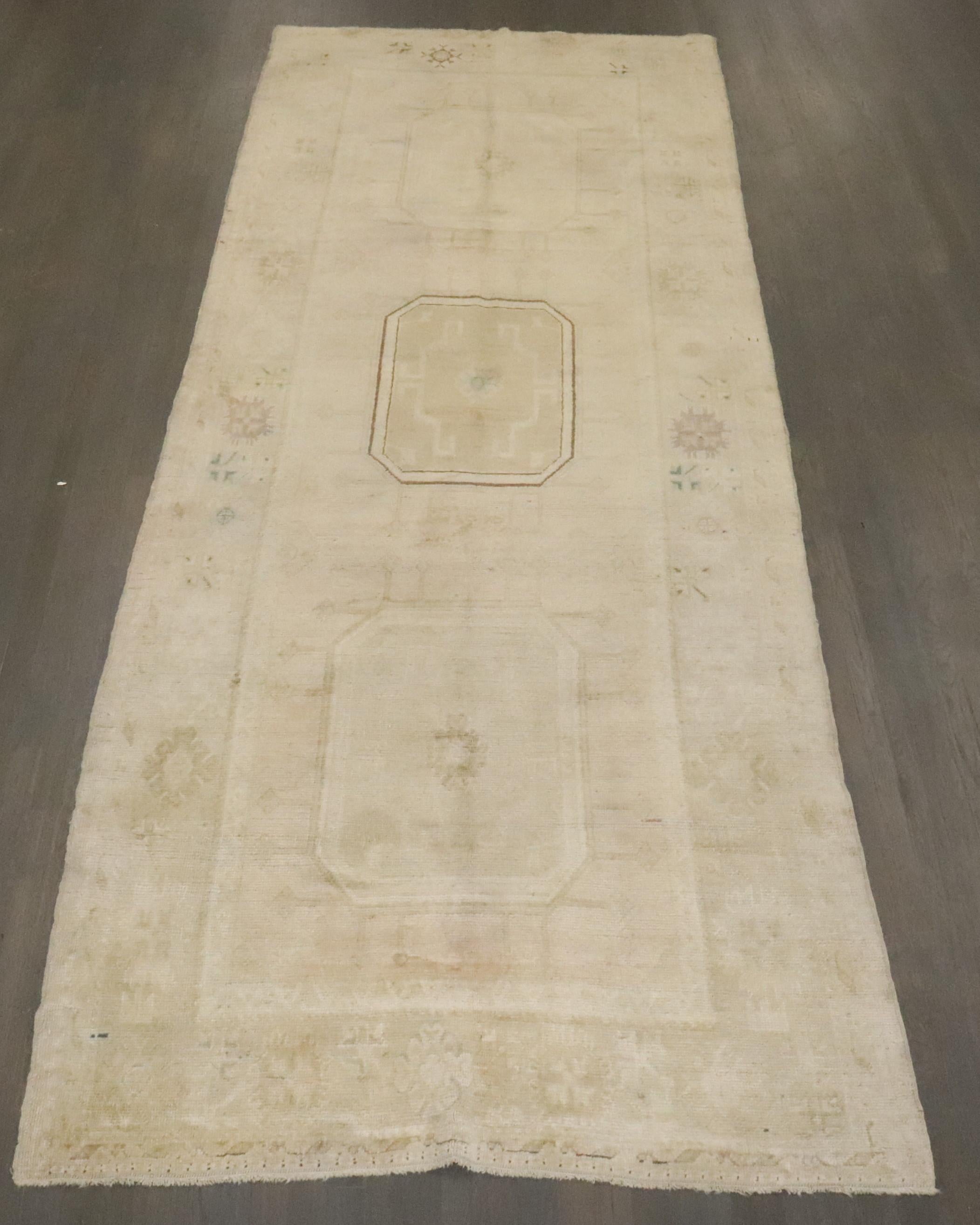 Zabihi Collection Pale Vintage Turkish Oushak Wide Runner For Sale 3