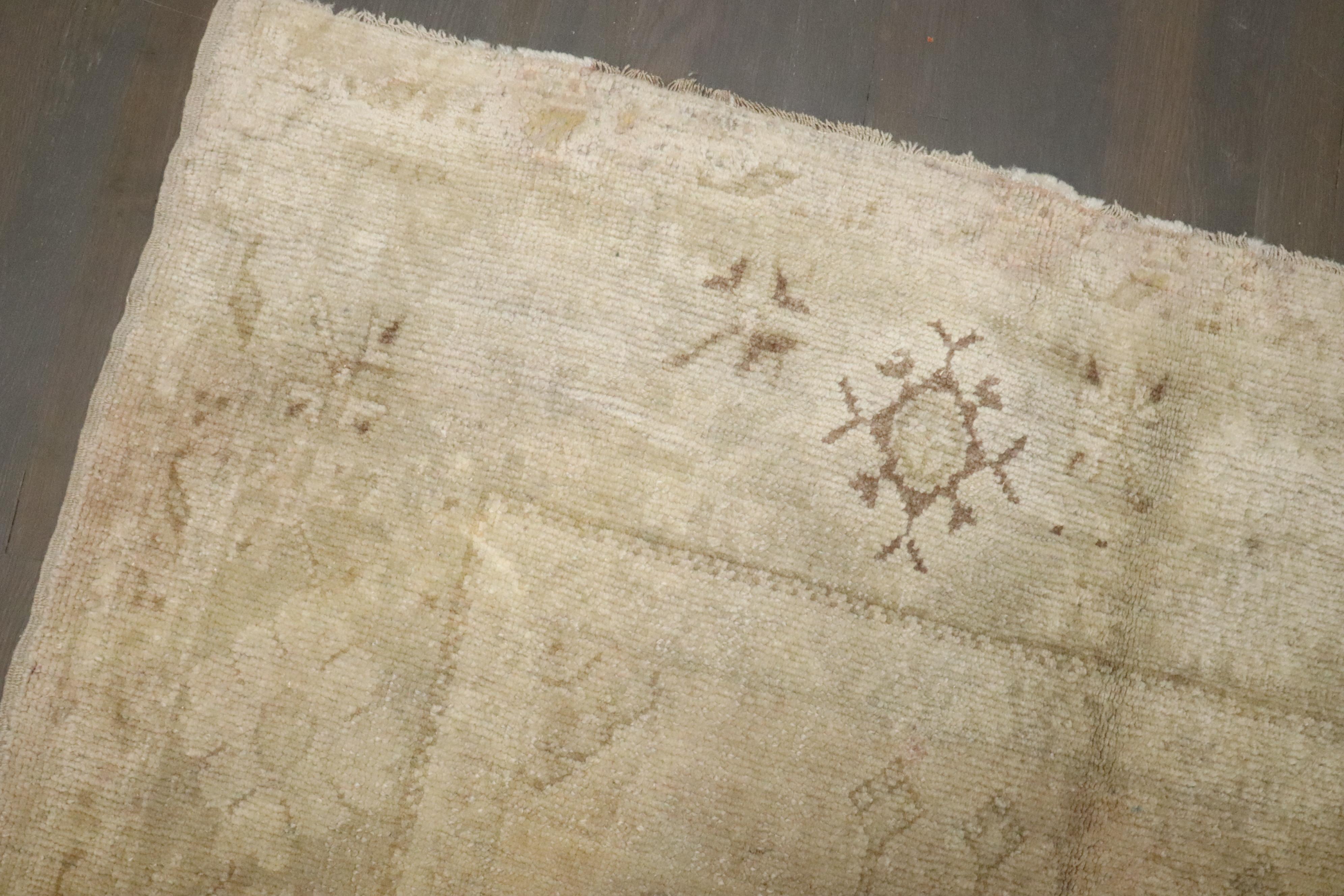 Country Zabihi Collection Pale Vintage Turkish Oushak Wide Runner For Sale