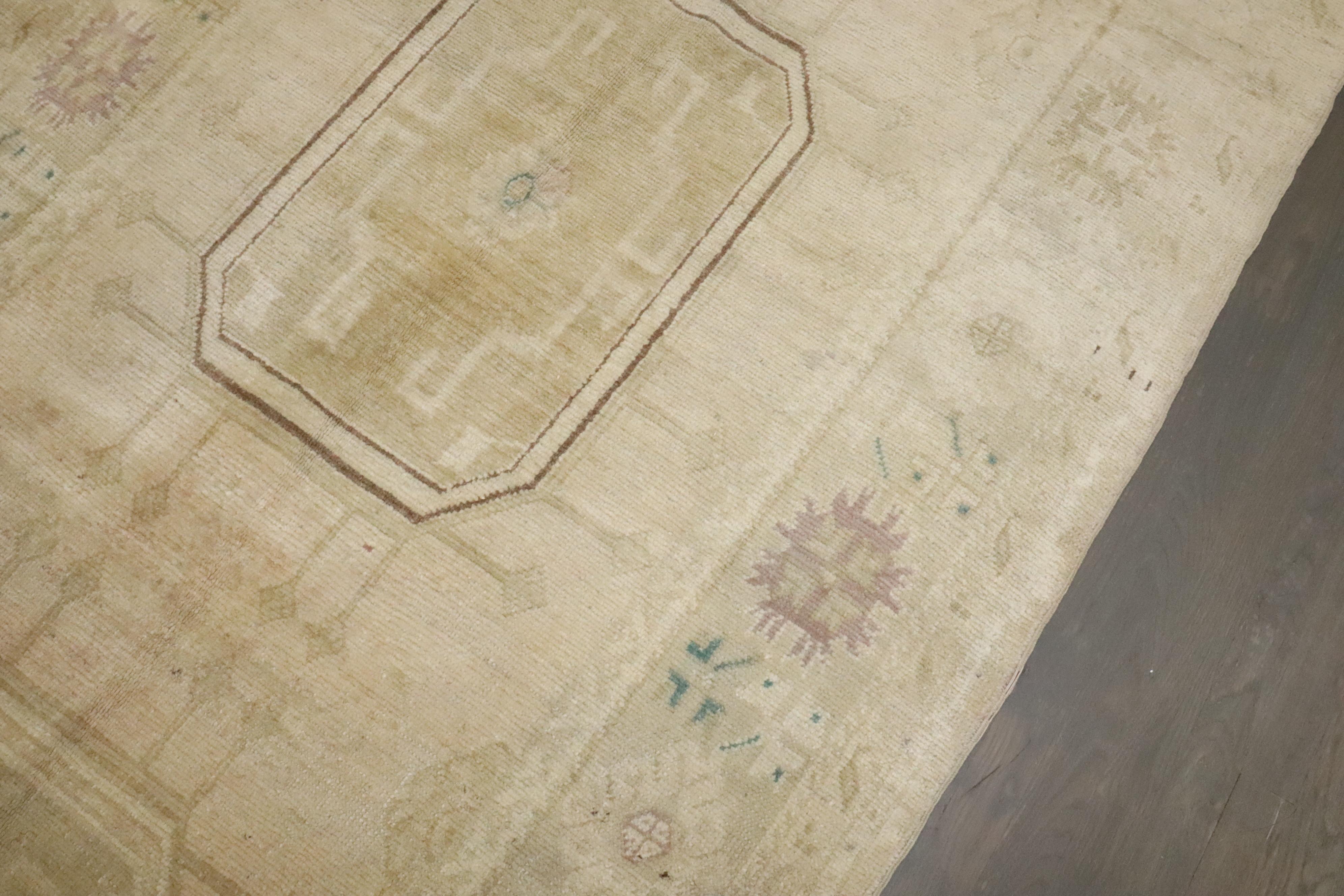 Zabihi Collection Pale Vintage Turkish Oushak Wide Runner In Good Condition For Sale In New York, NY