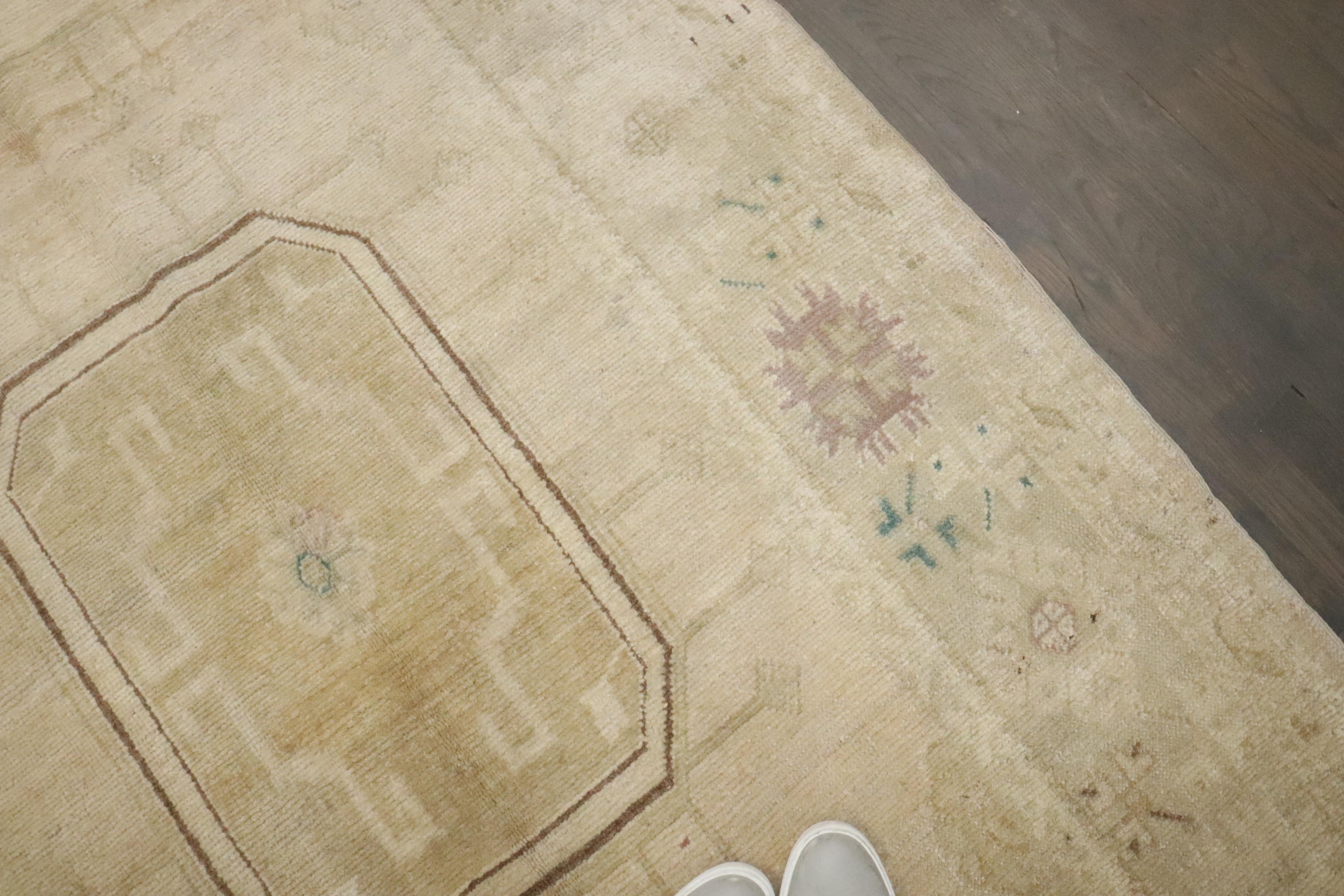 Zabihi Collection Pale Vintage Turkish Oushak Wide Runner For Sale 1