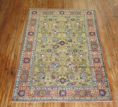 Zabihi Collection Pea Green Vintage Persian Tabriz Carpet