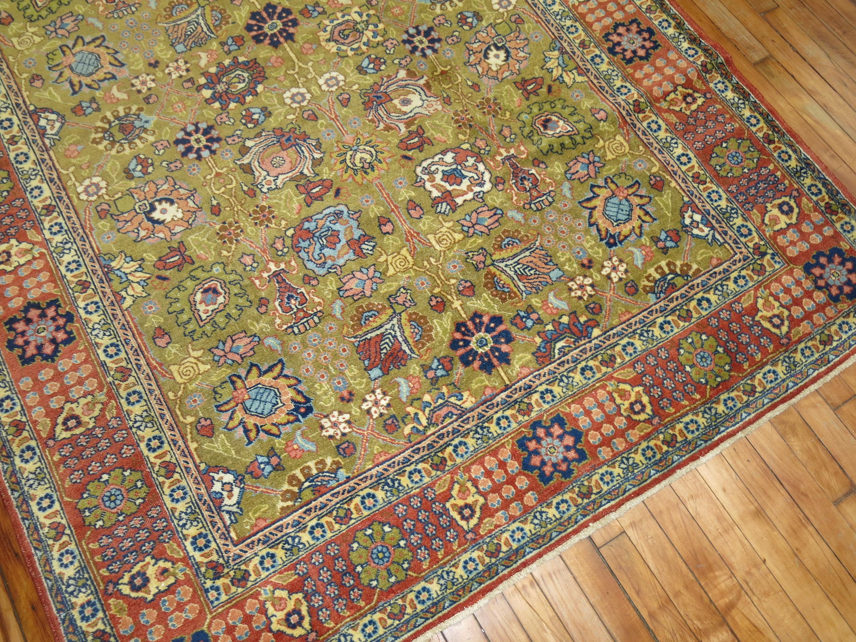 Classico americano Tappeto Tabriz persiano vintage verde pisello della Collection Zabihi in vendita