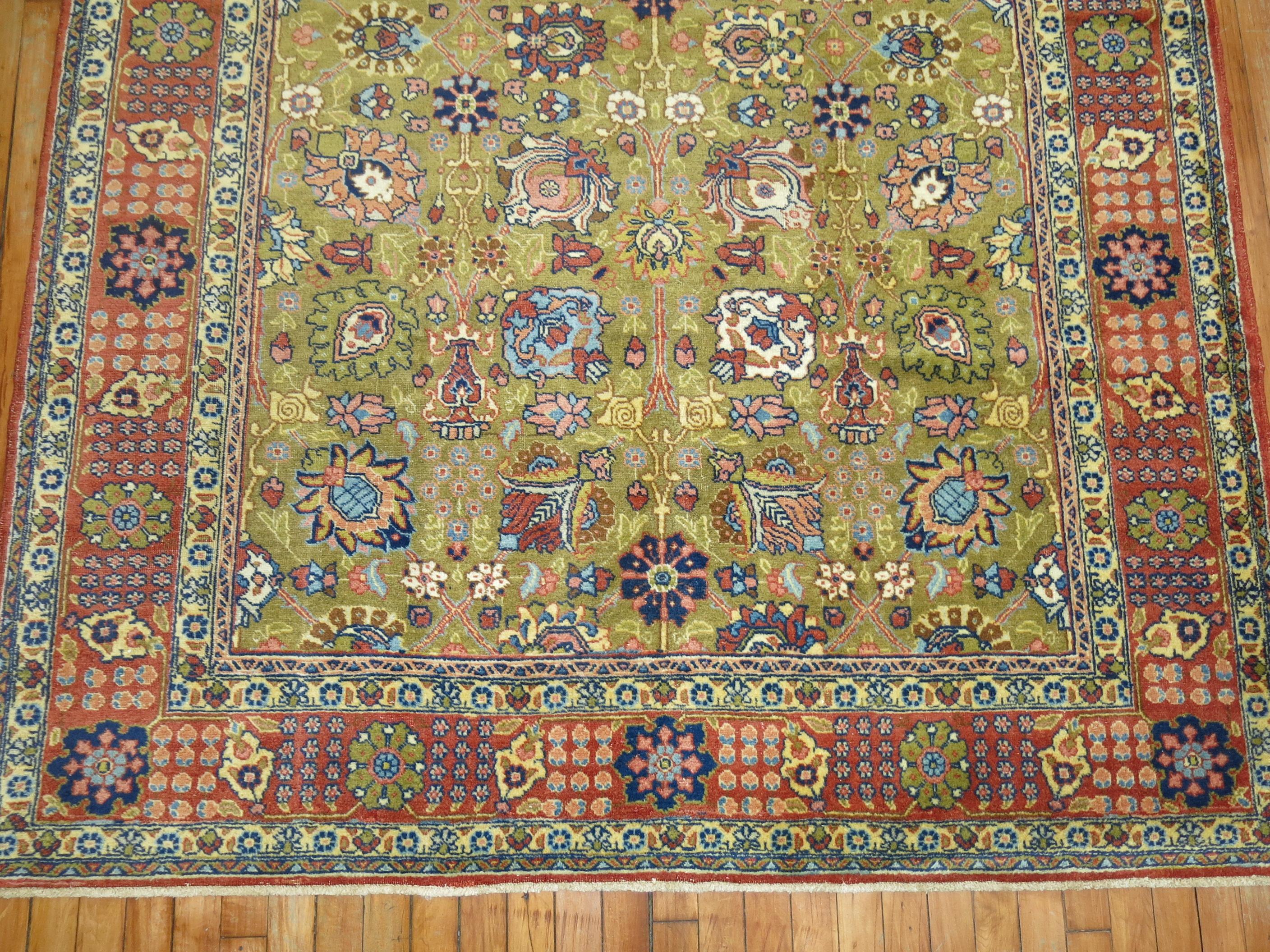Tappeto Tabriz persiano vintage verde pisello della Collection Zabihi In condizioni buone in vendita a New York, NY