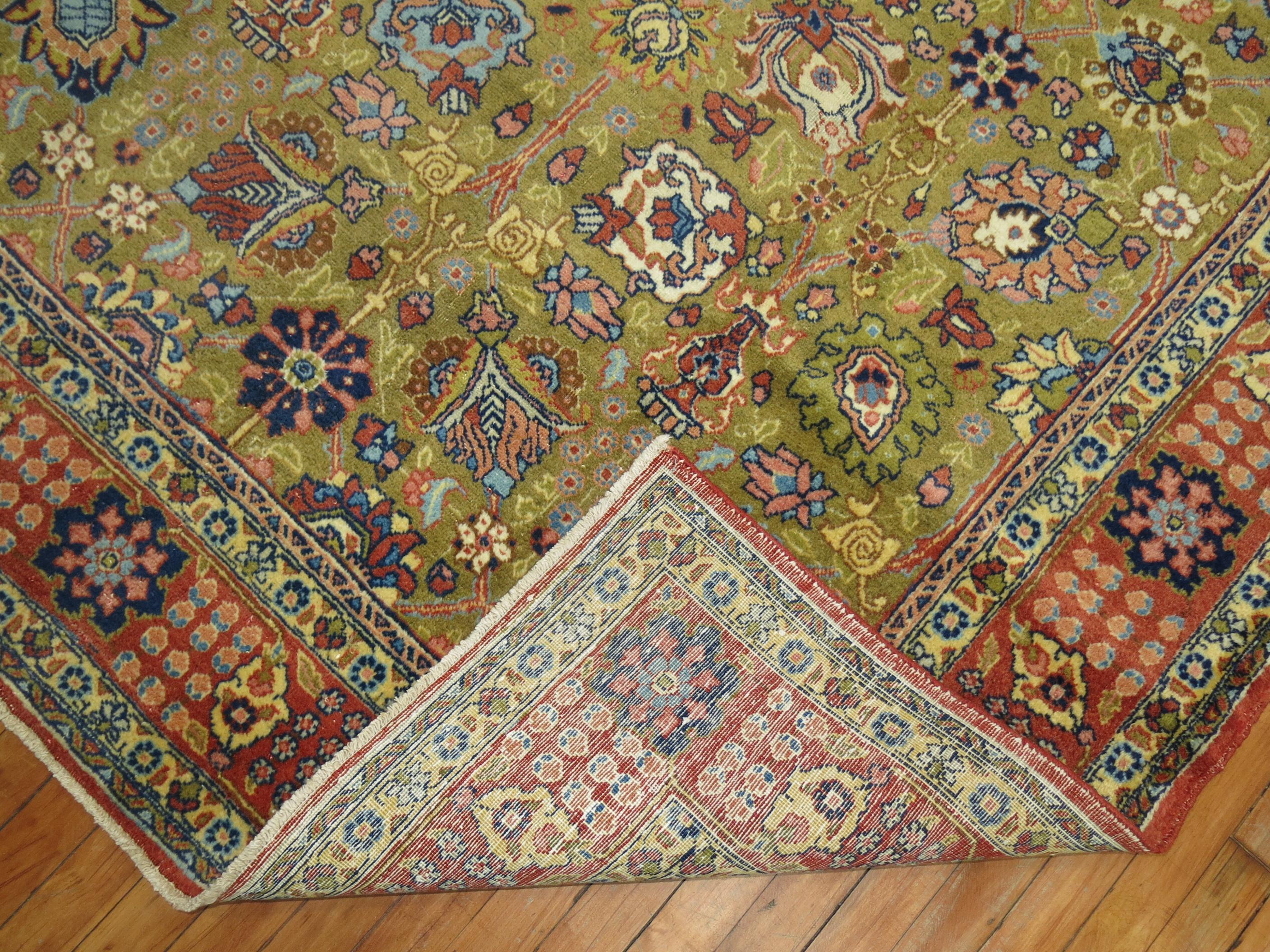 XX secolo Tappeto Tabriz persiano vintage verde pisello della Collection Zabihi in vendita