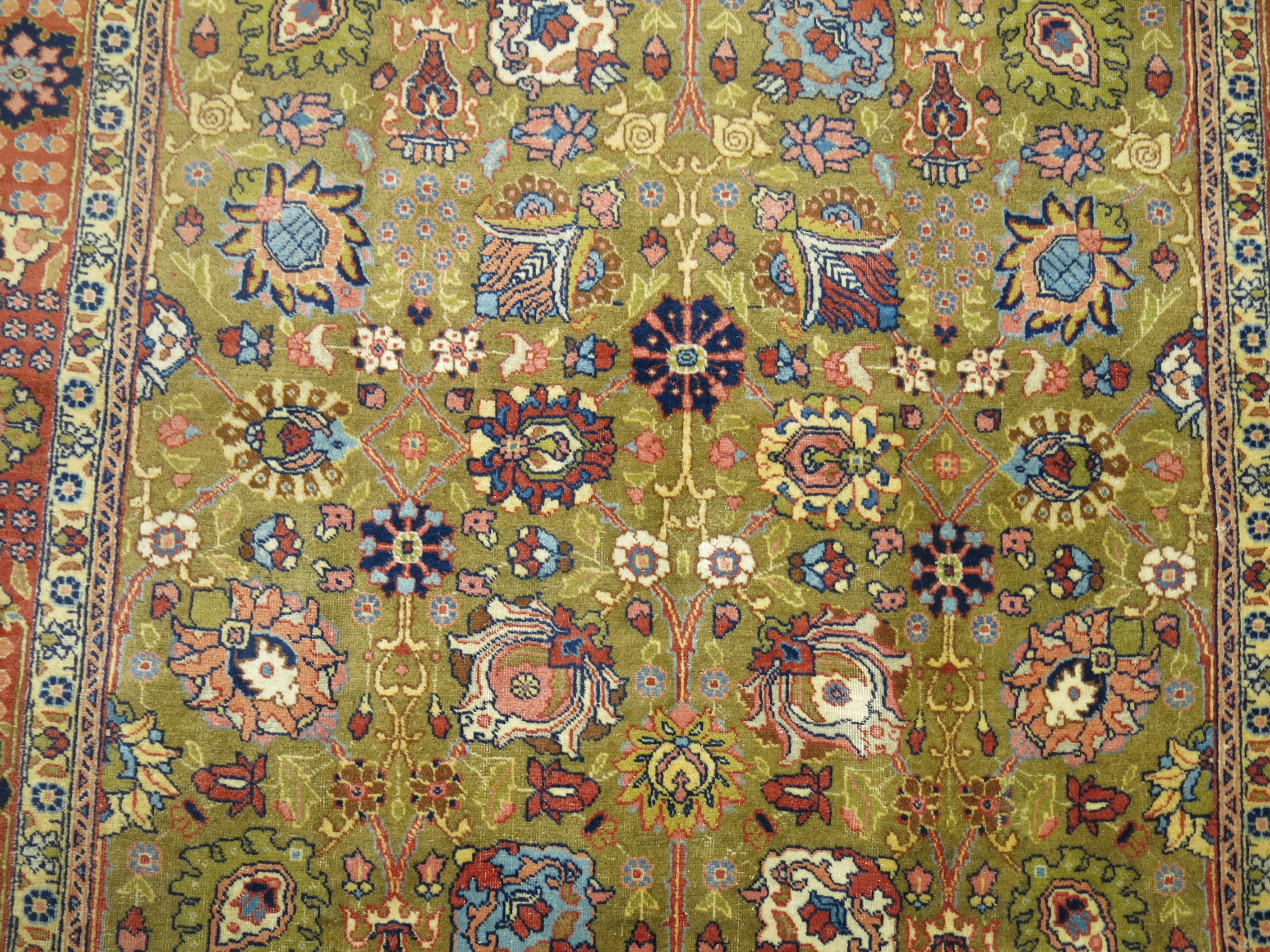 Lana Tappeto Tabriz persiano vintage verde pisello della Collection Zabihi in vendita