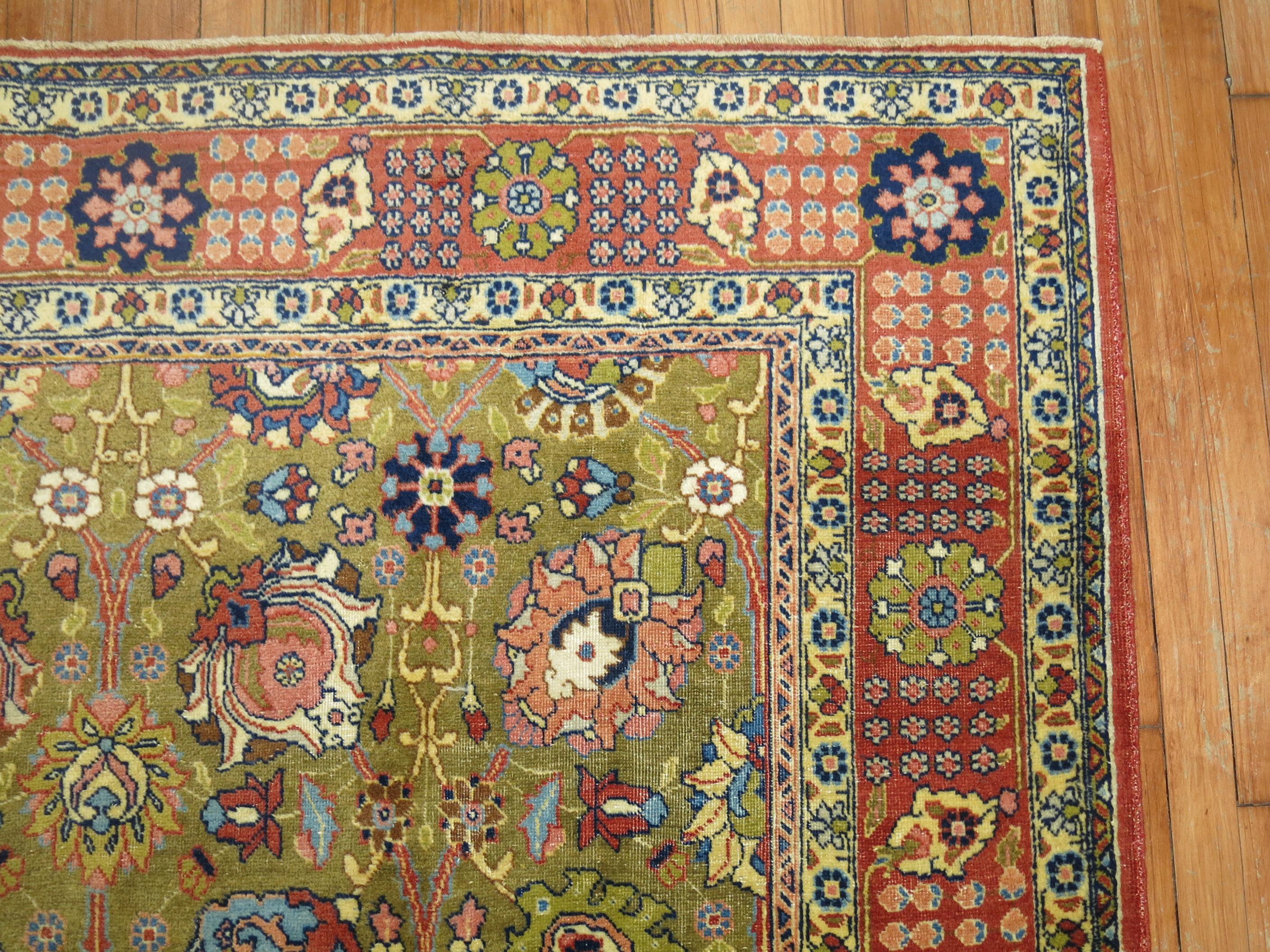 Tappeto Tabriz persiano vintage verde pisello della Collection Zabihi in vendita 1