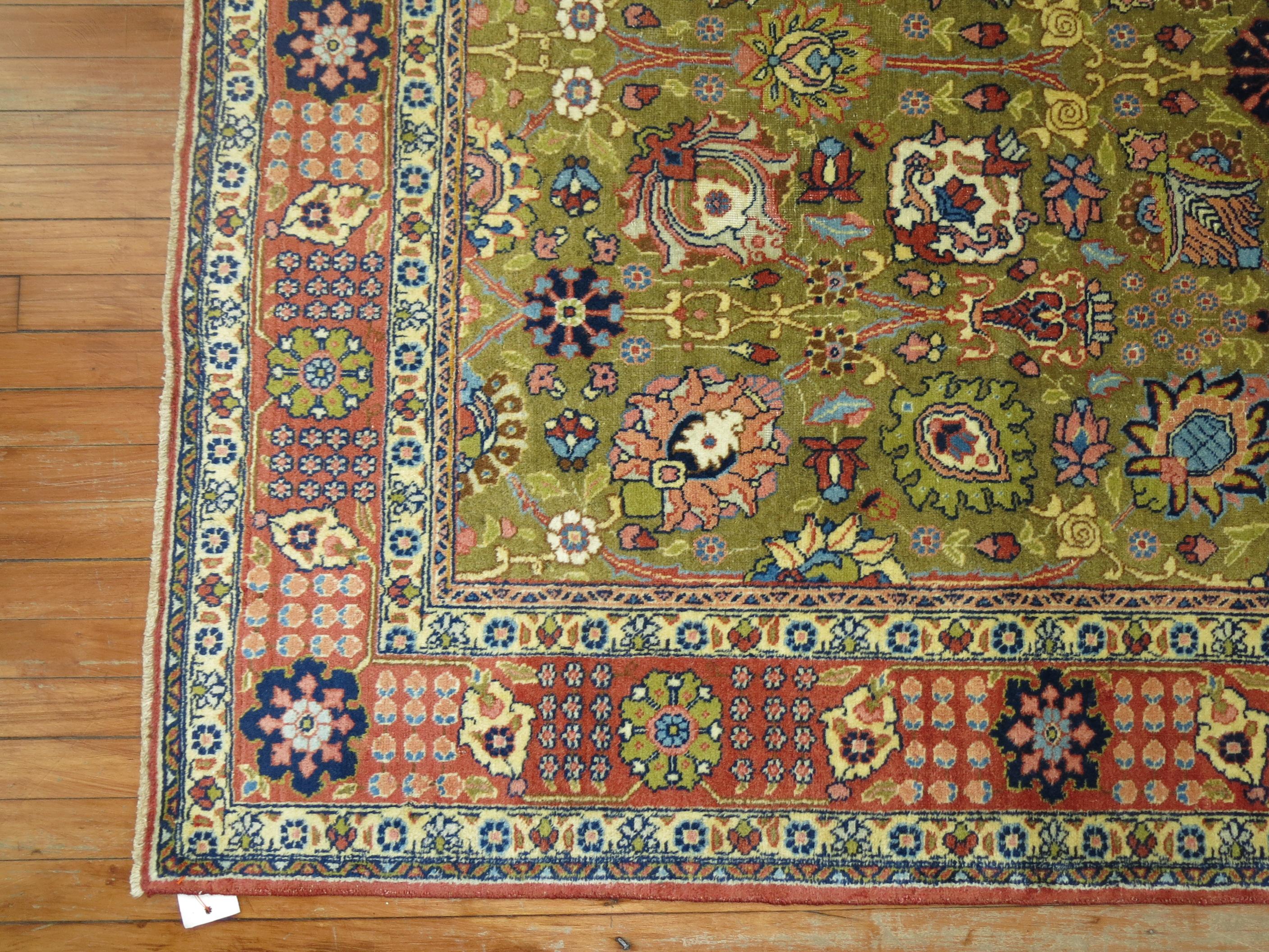 Tappeto Tabriz persiano vintage verde pisello della Collection Zabihi in vendita 2