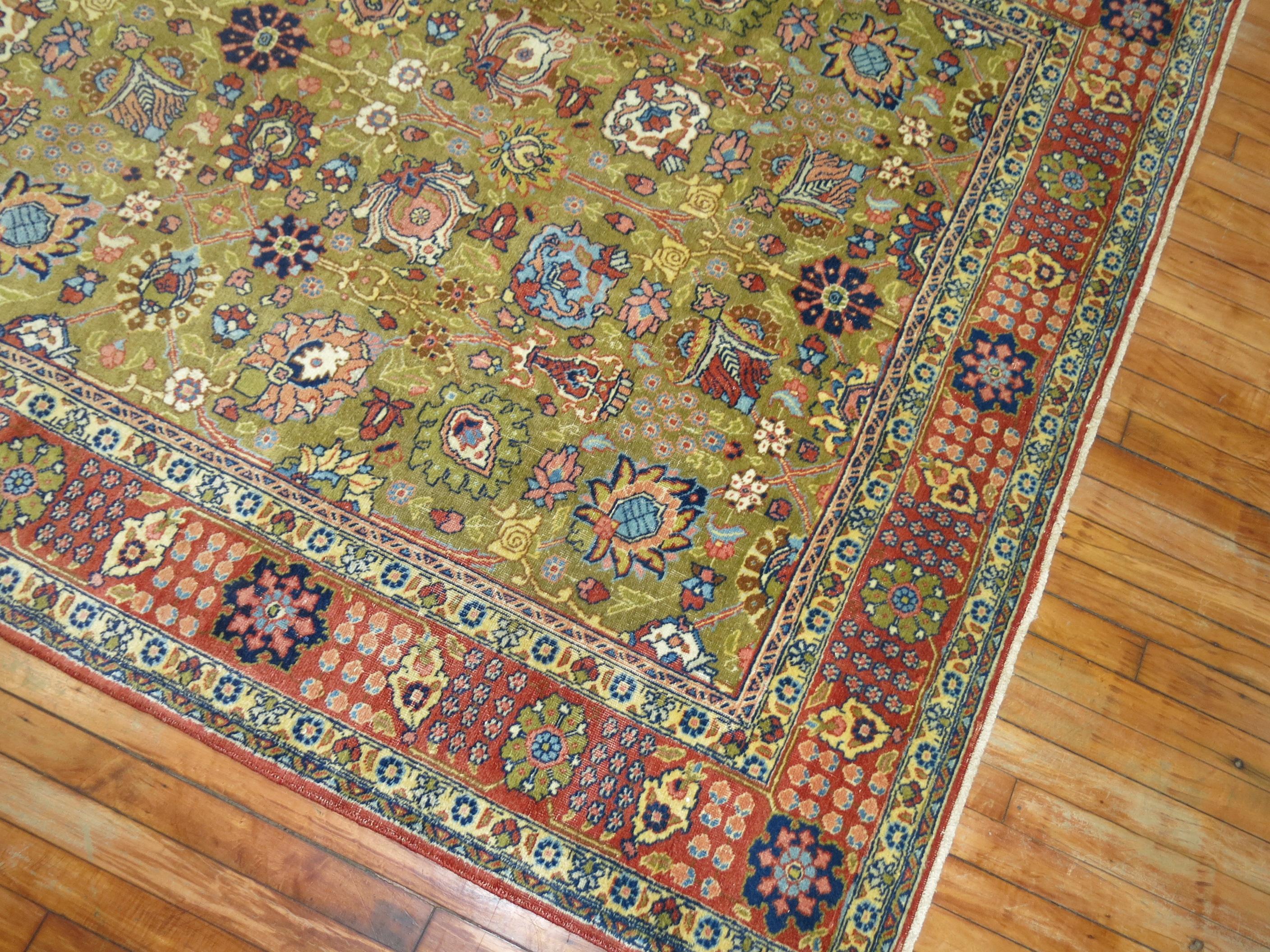 Tappeto Tabriz persiano vintage verde pisello della Collection Zabihi in vendita 3