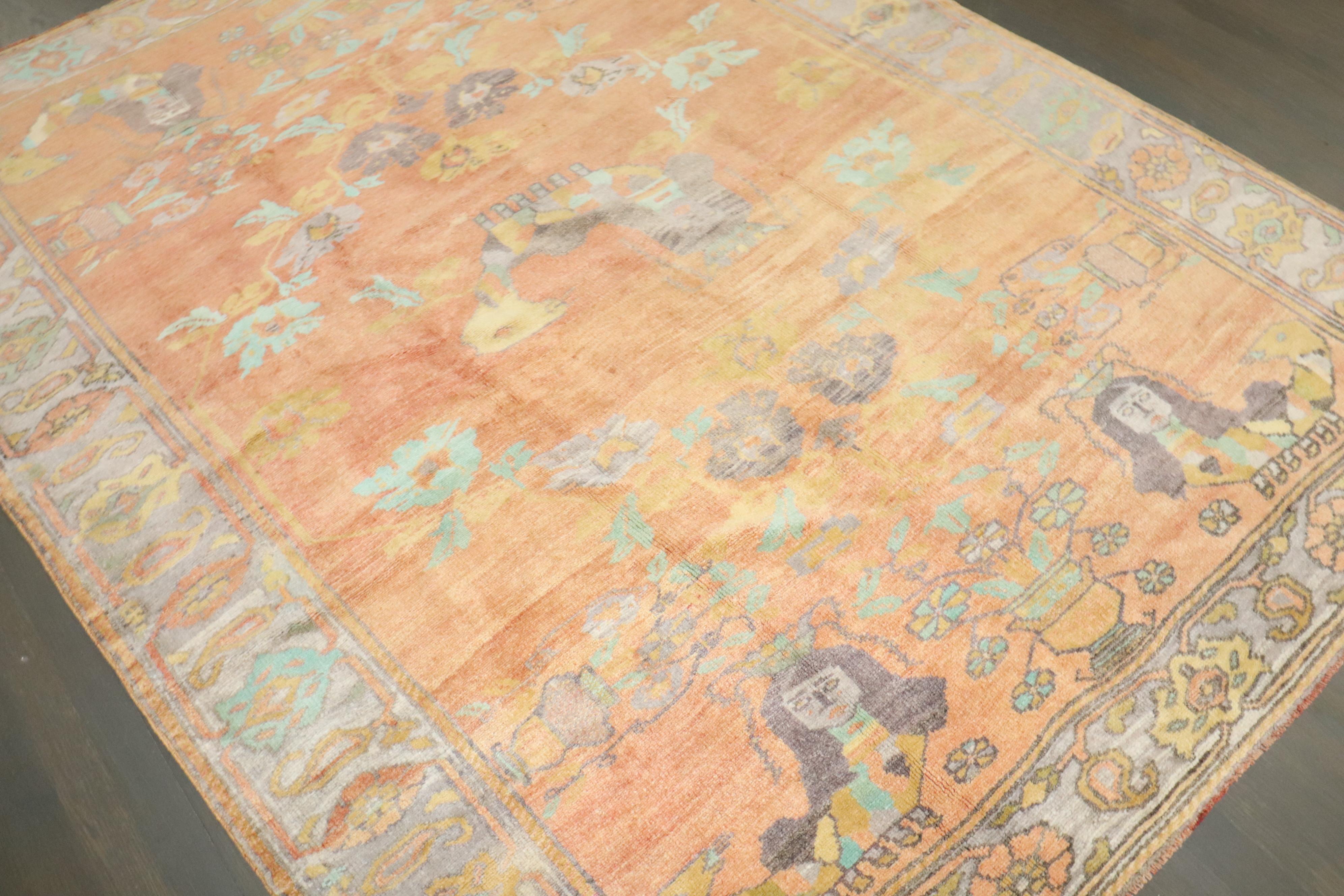 a mid-20th century Orange Coor Anatolian Turkish rug with mermaids floating around.

Details
rug no.	j4304
size	5' 8