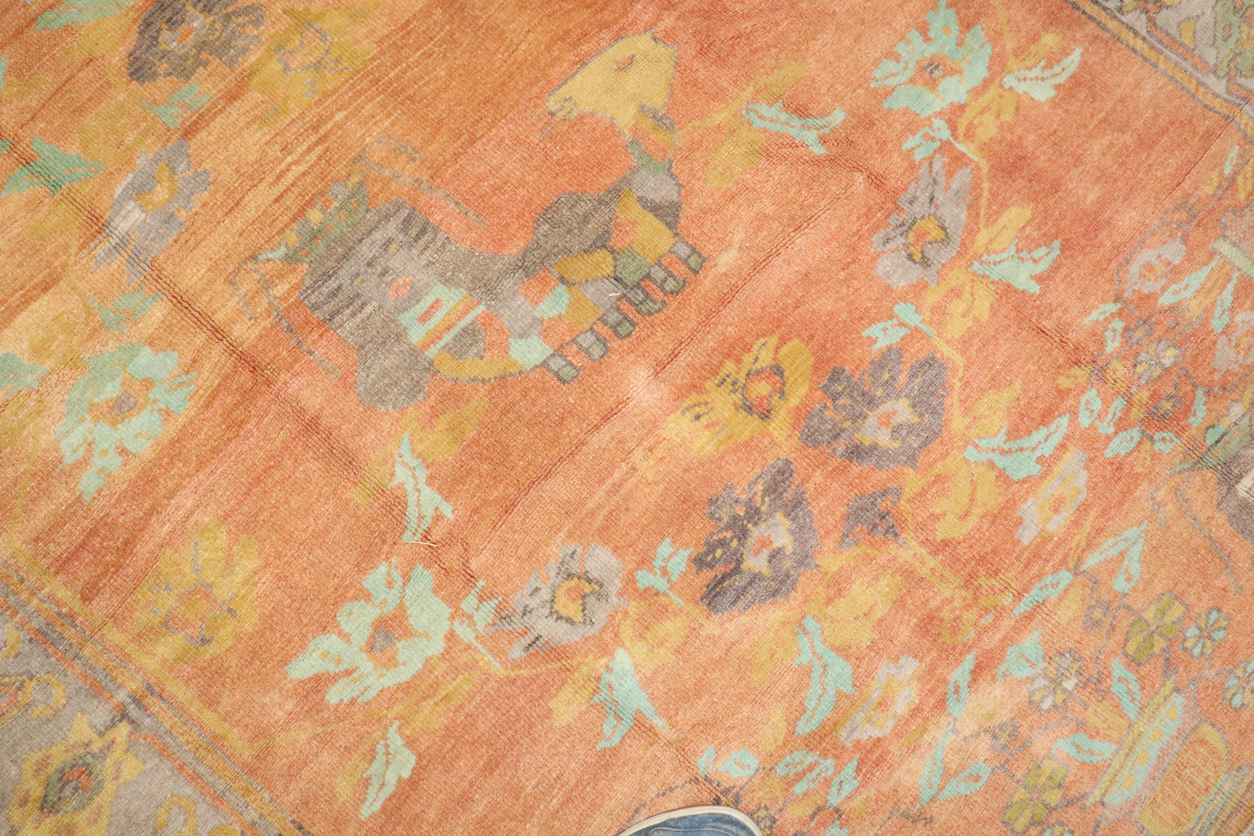 Zabihi Collection Peach Orange Vintage Turkish Anatolian Mermaid Rug In Good Condition For Sale In New York, NY