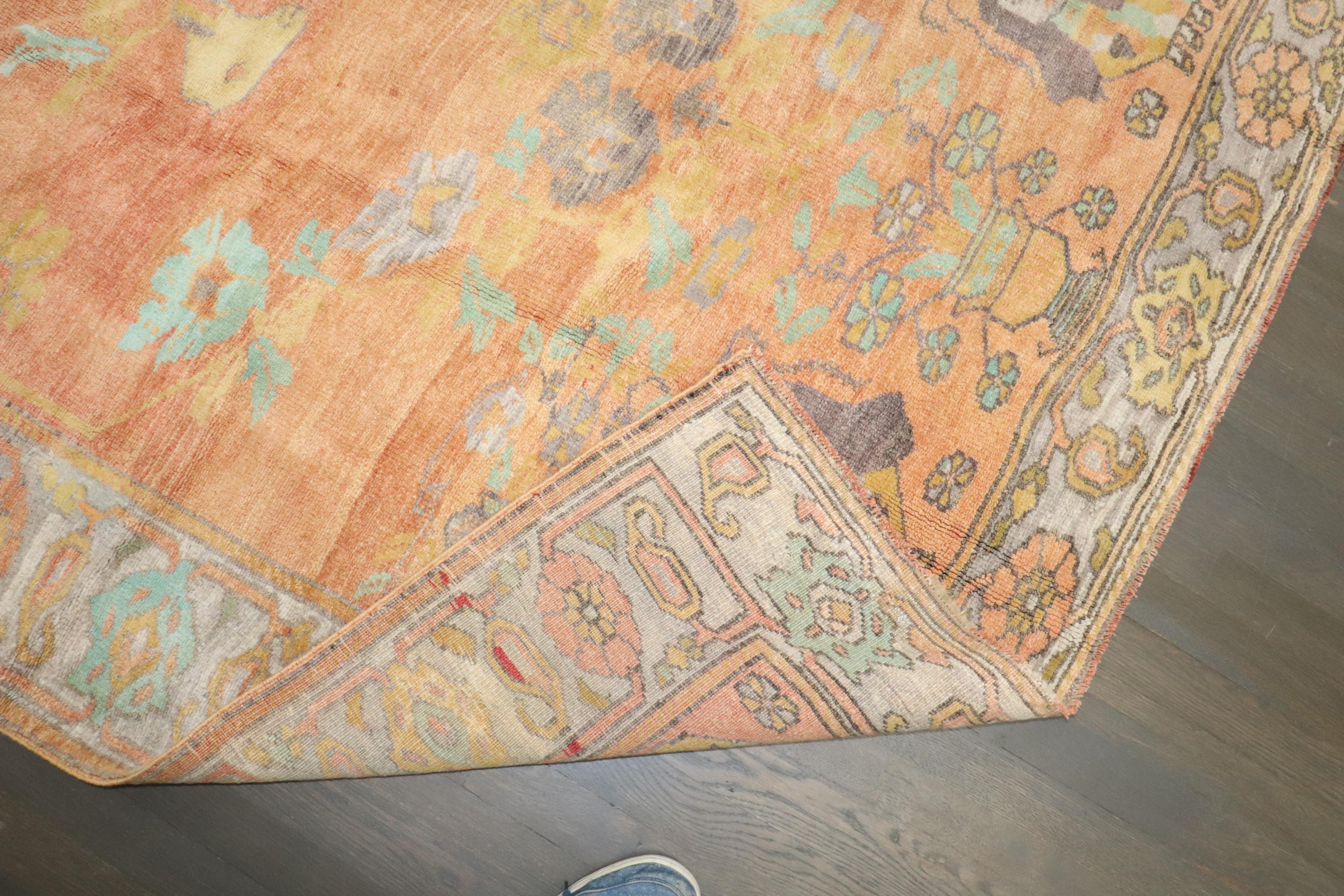 Zabihi Collection Peach Orange Vintage Turkish Anatolian Mermaid Rug For Sale 1