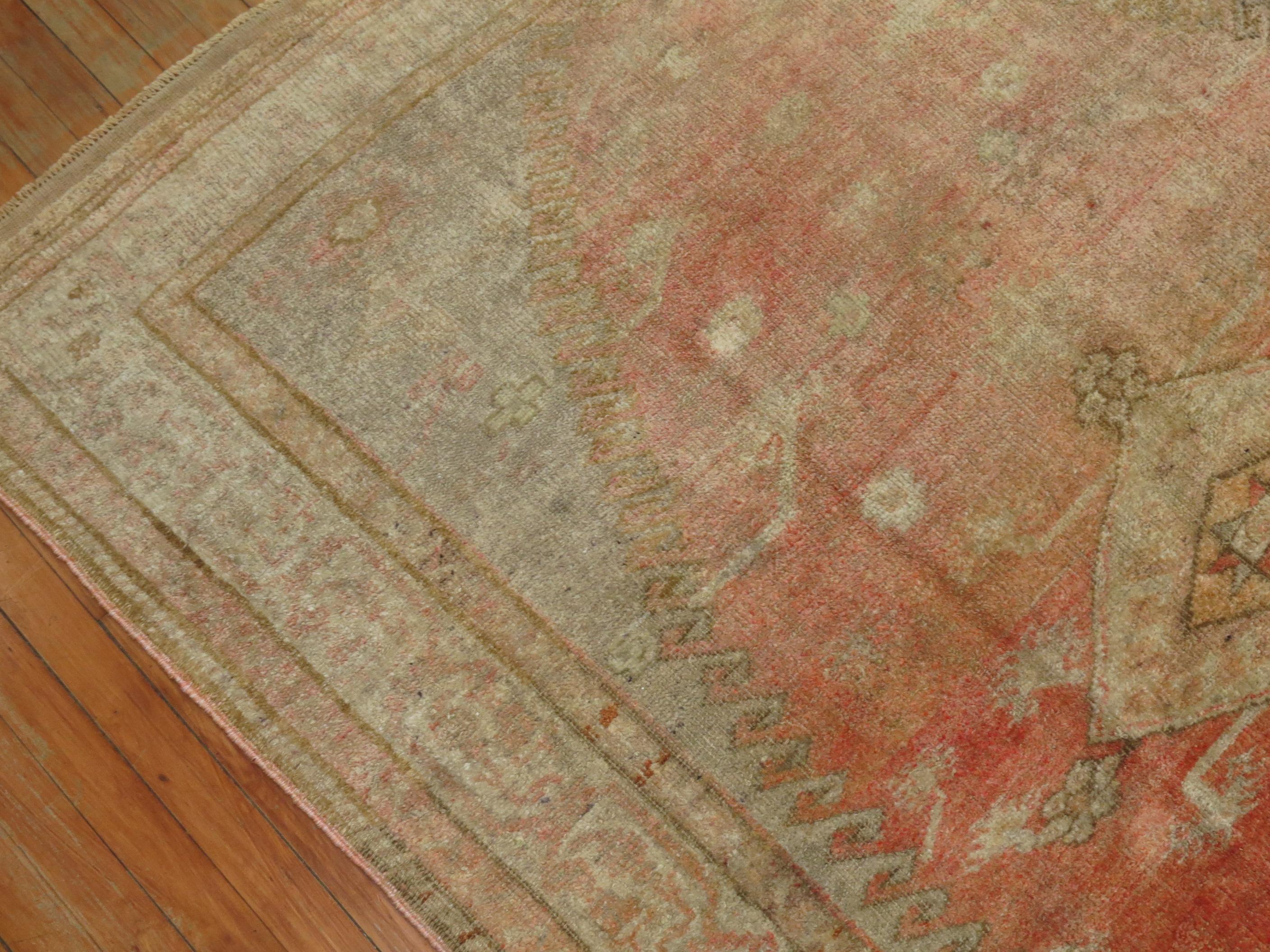 Hand-Knotted Zabihi Collection Peach Orange Vintage Turkish Anatolian Rug For Sale