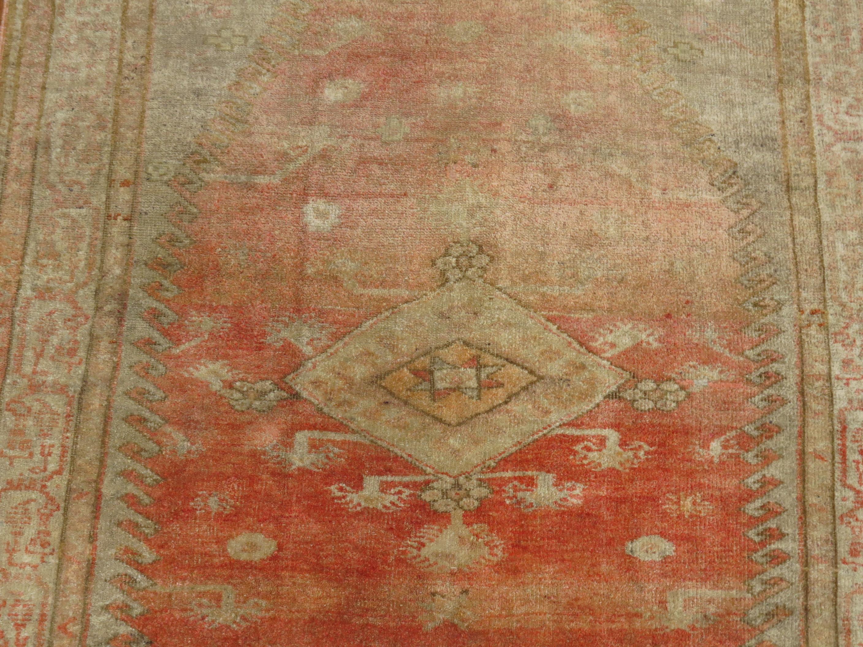 Zabihi Collection Peach Orange Vintage Turkish Anatolian Rug In Good Condition For Sale In New York, NY