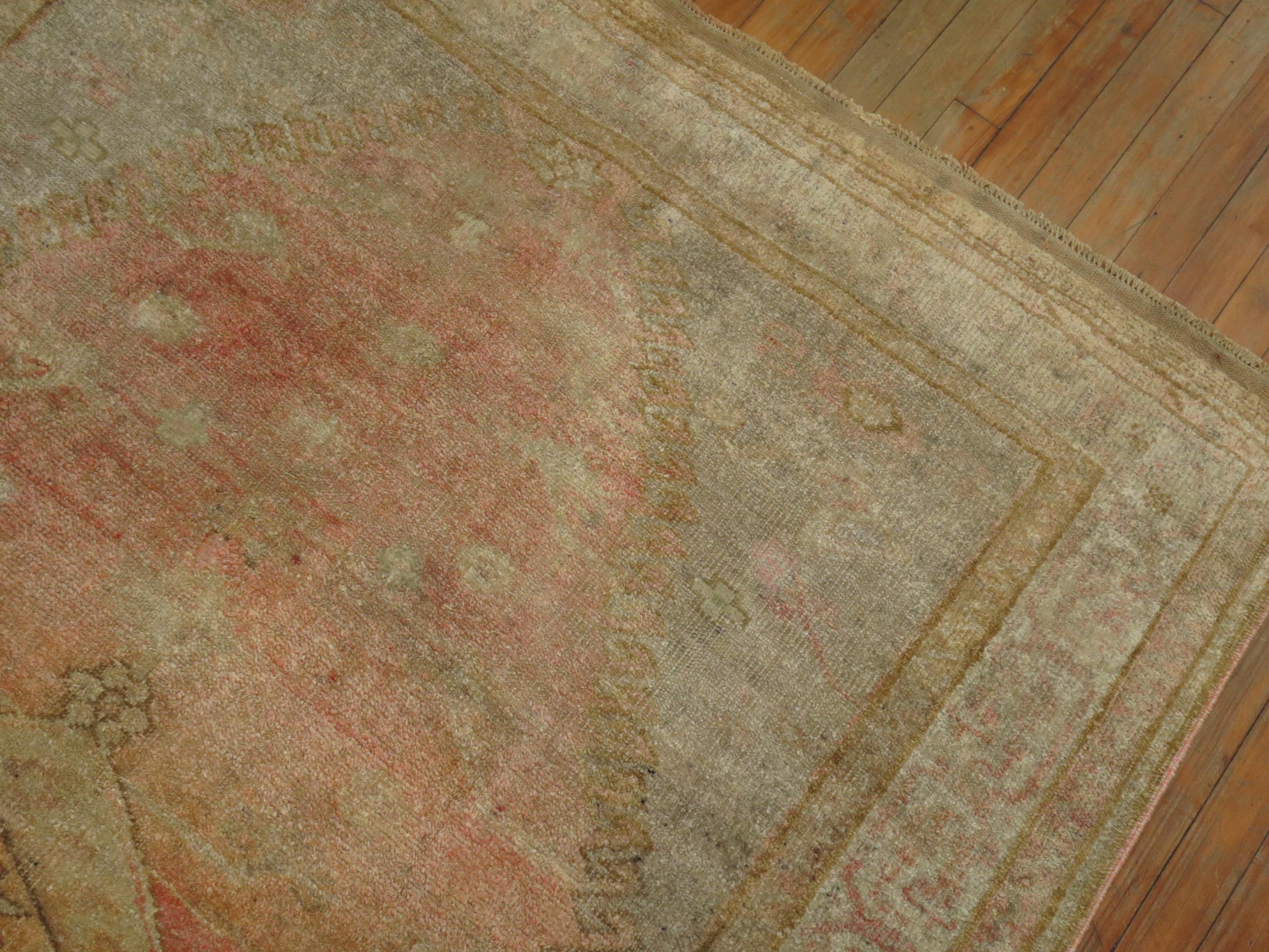 20th Century Zabihi Collection Peach Orange Vintage Turkish Anatolian Rug For Sale