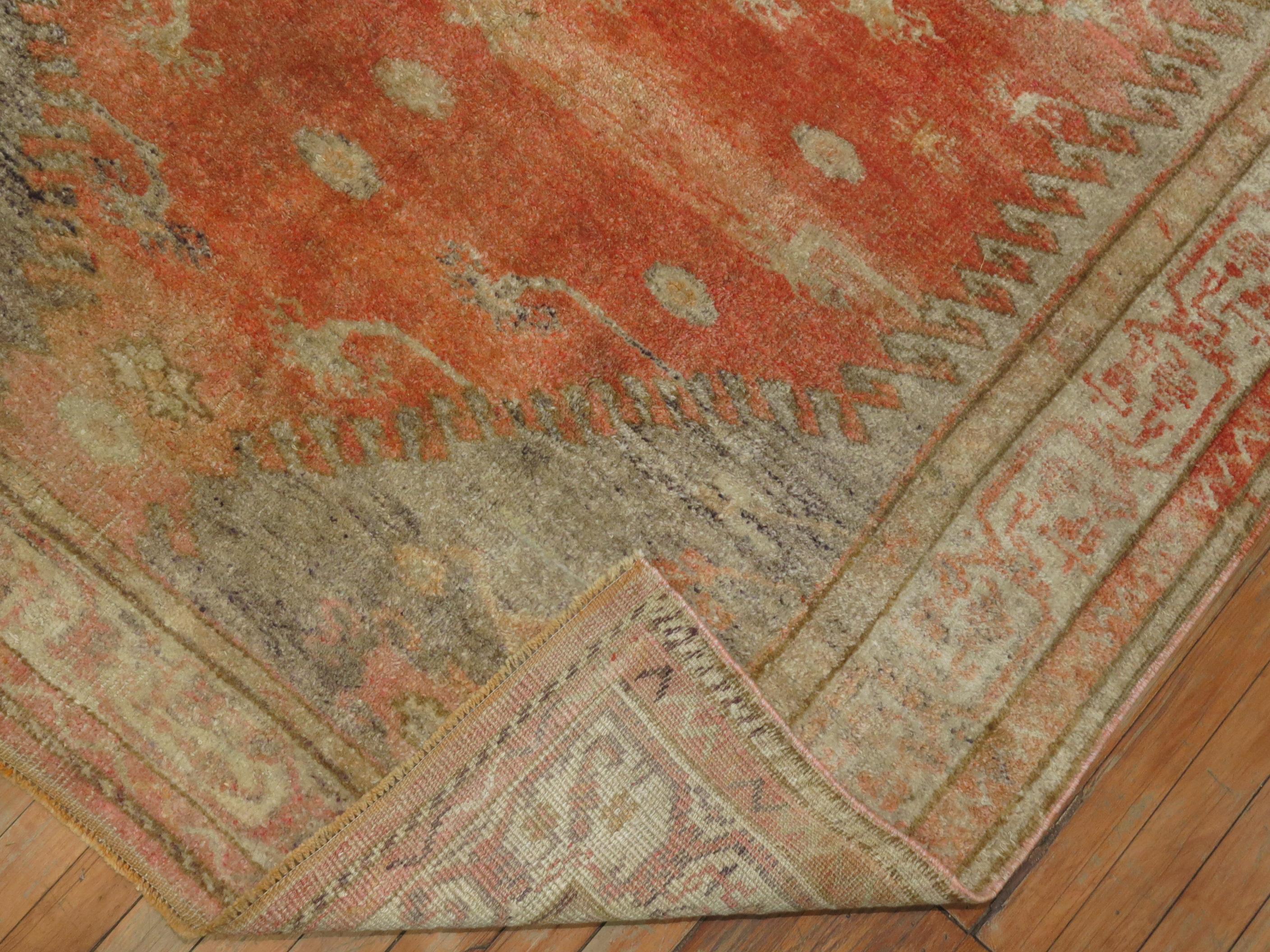 Wool Zabihi Collection Peach Orange Vintage Turkish Anatolian Rug For Sale