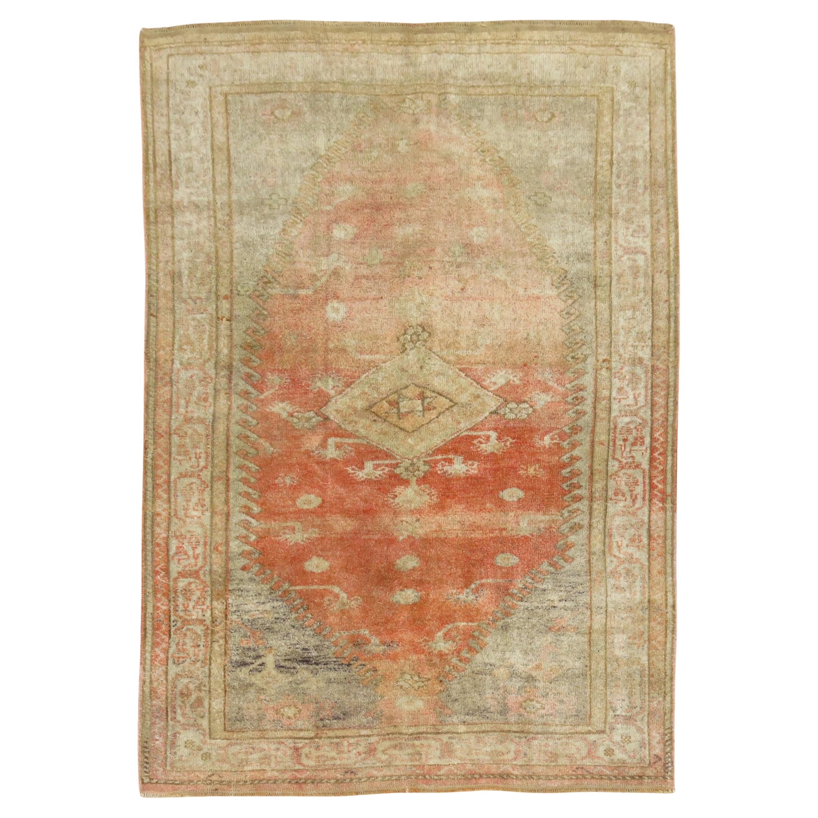 Zabihi Collection Peach Orange Vintage Turkish Anatolian Rug