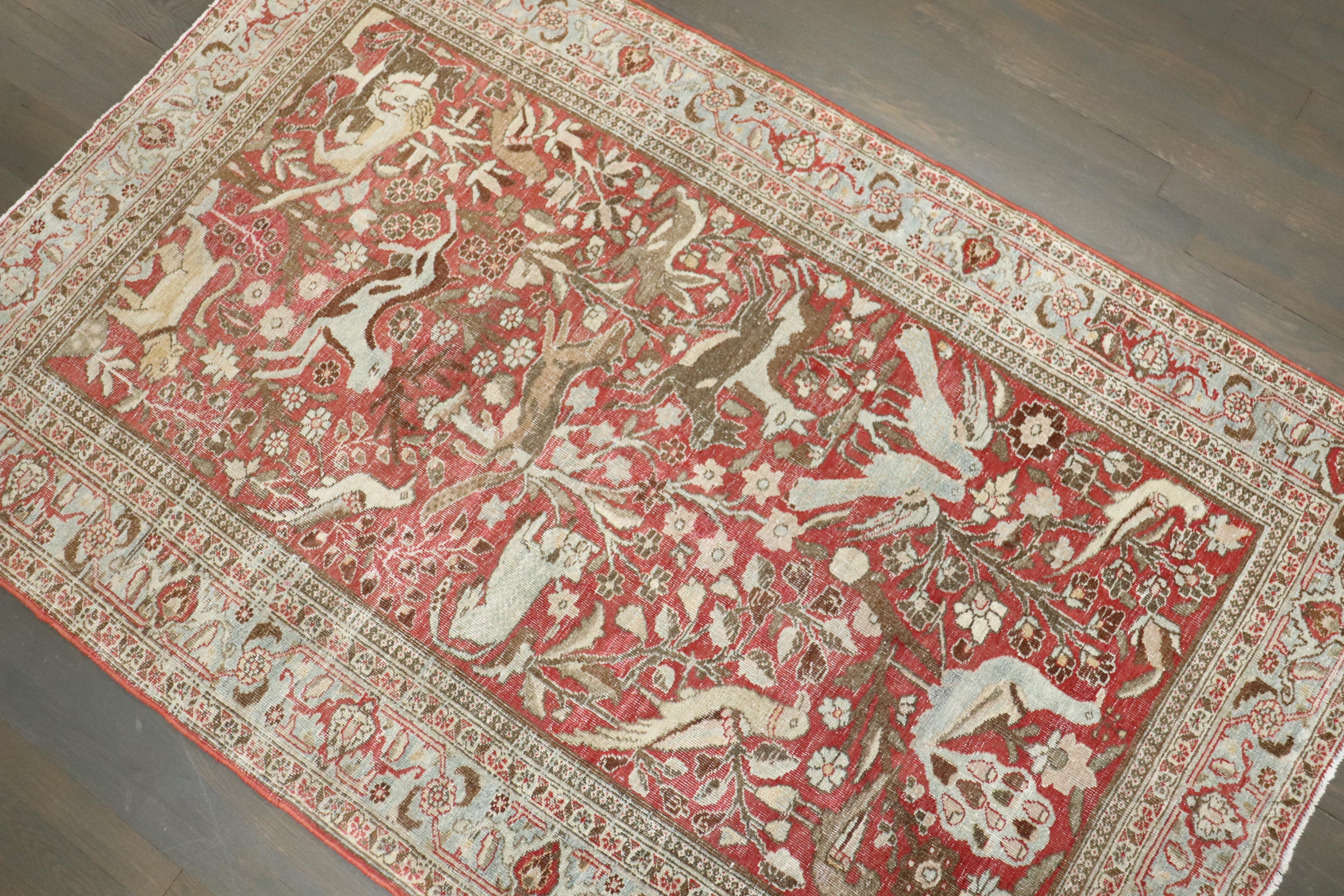 Zabihi Collection Persische Tierbilder Maschenteppich Rot (Handgeknüpft) im Angebot