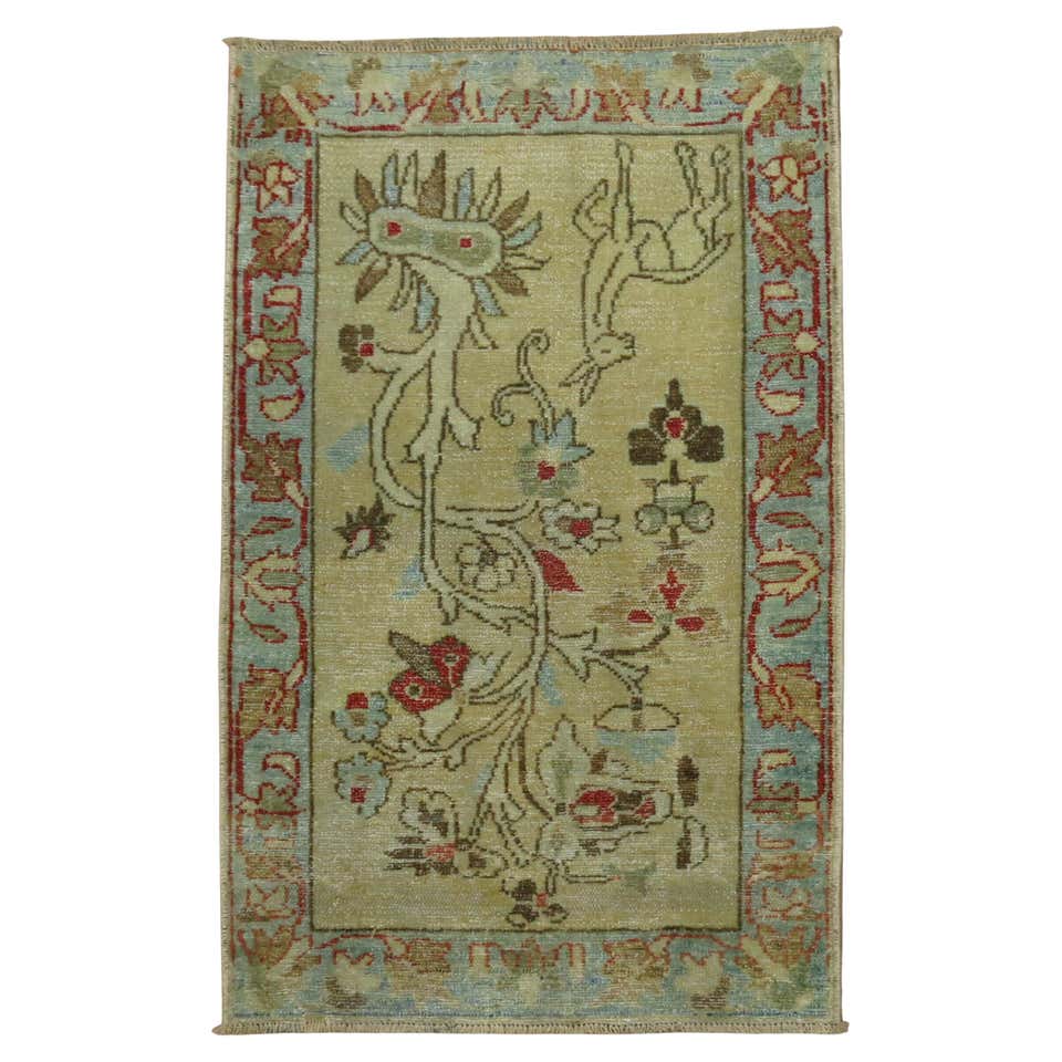 Vintage Persian Wool Rug with Stylized Animal Motif, Green and Ivory ...