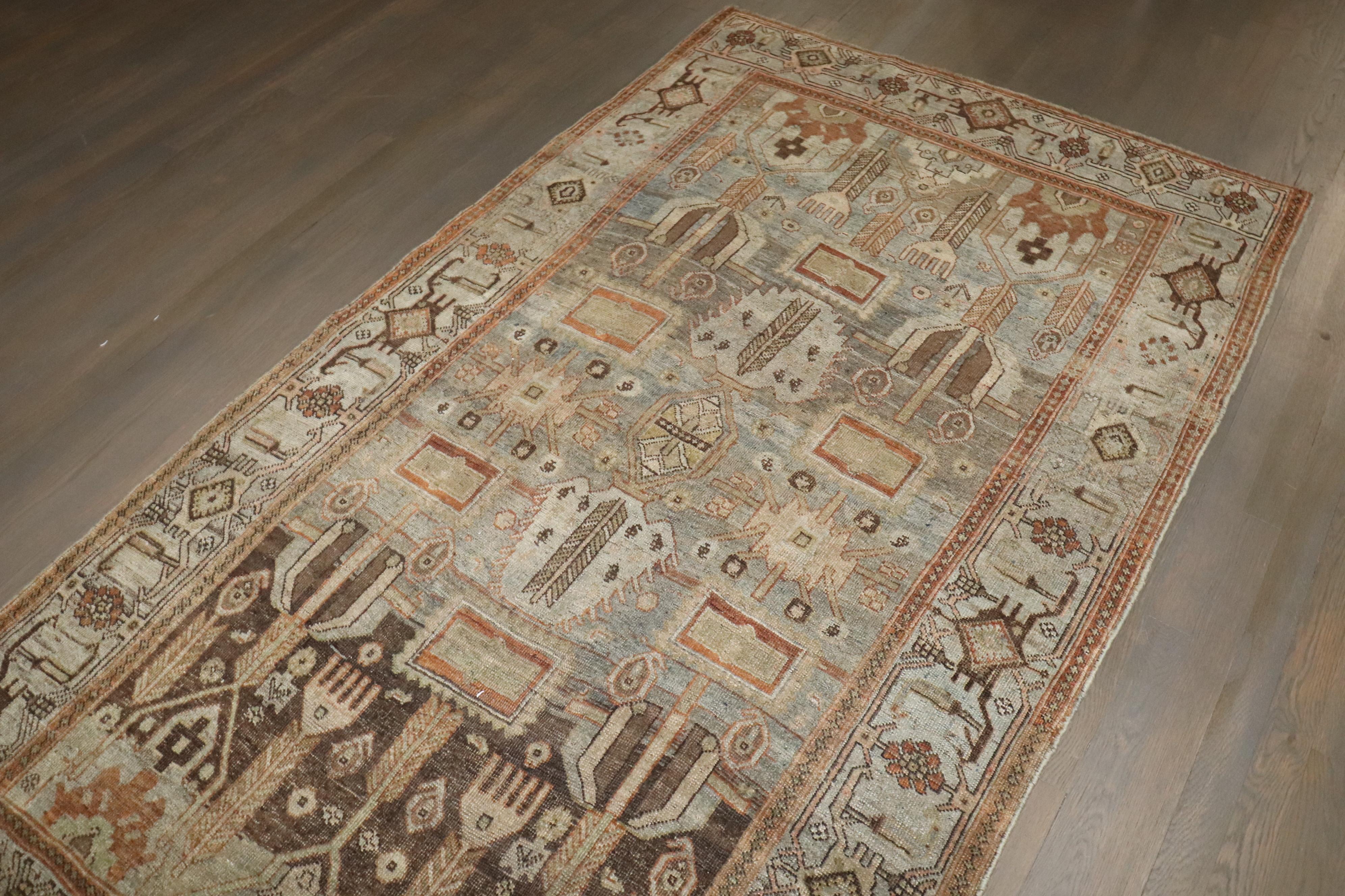 Colección Zabihi Alfombra persa antigua de acento tribal bidjar en venta 1