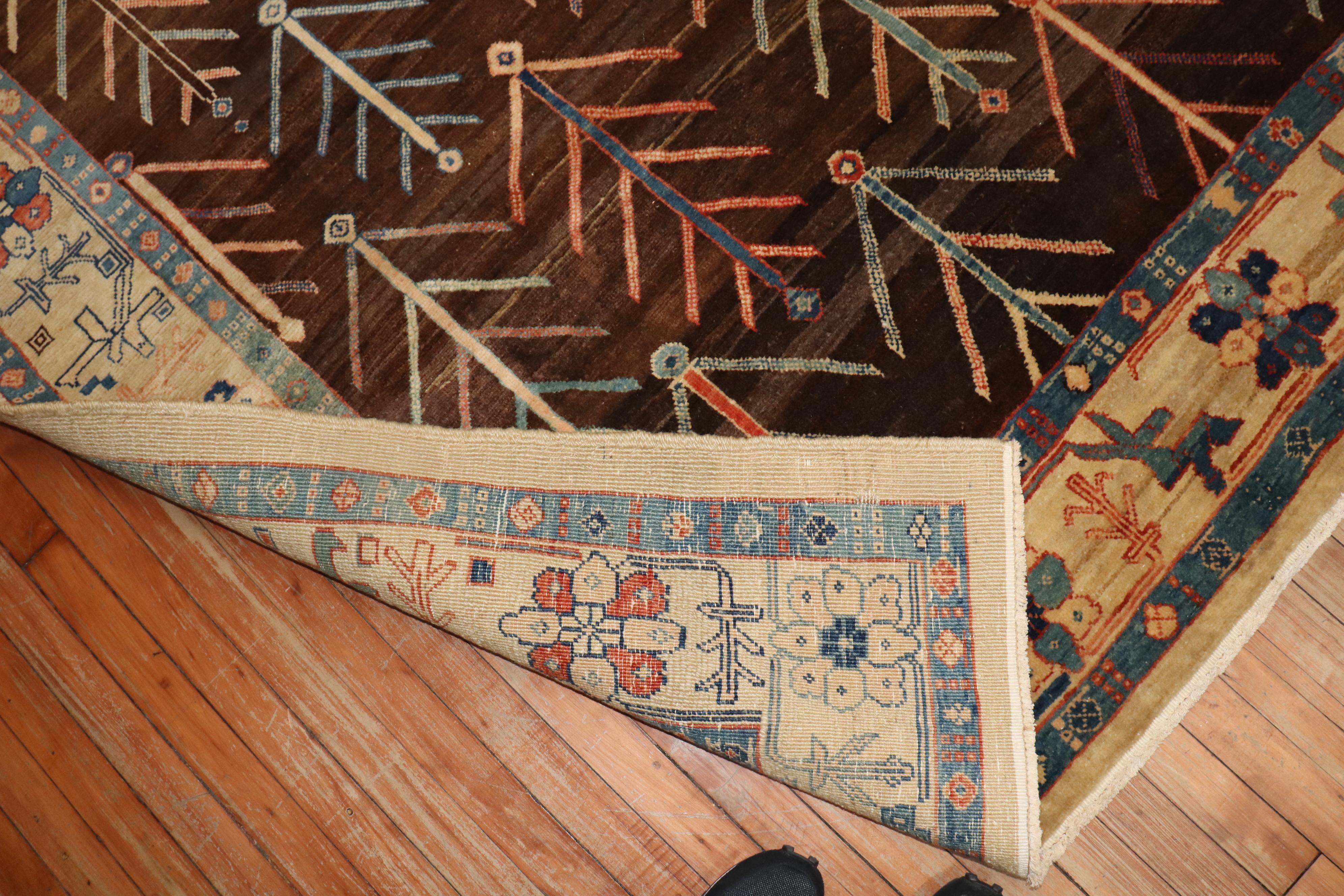 Hand-Woven Zabihi Collection Persian Bakshaish Tree Square Intermediate Contemporary Rug For Sale
