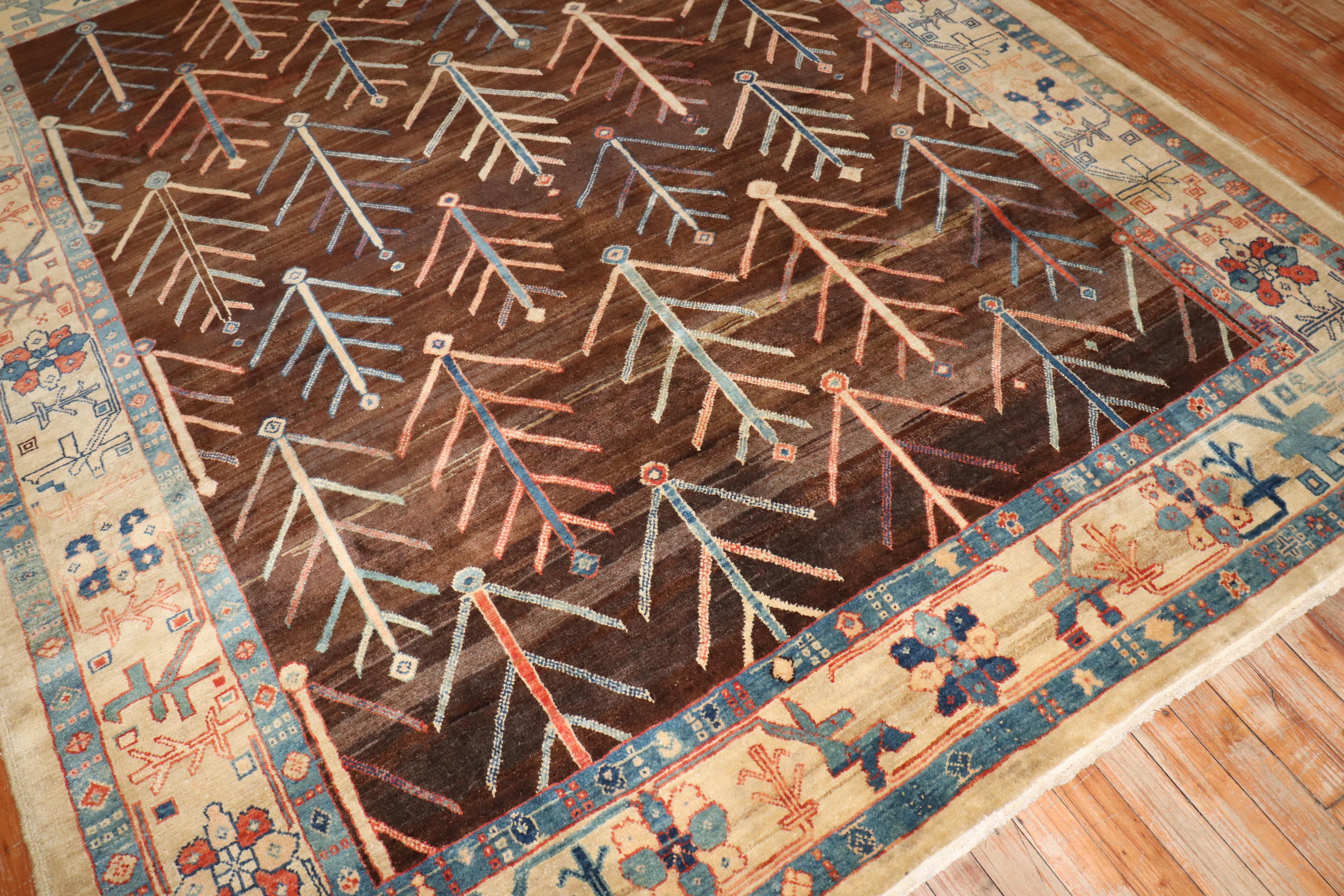 Zabihi Collection Persian Bakshaish Tree Square Intermediate Contemporary Rug In New Condition For Sale In New York, NY
