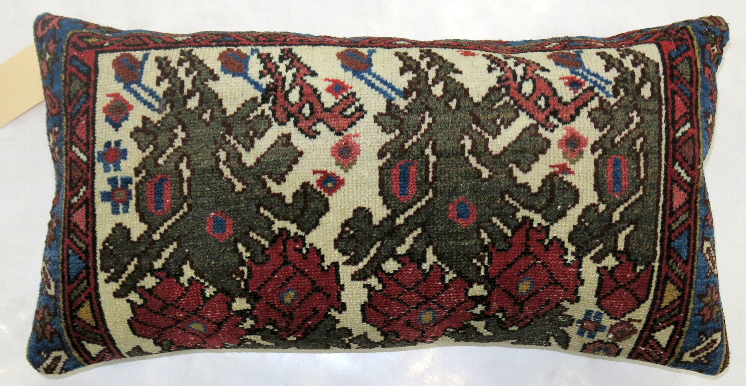  Zabihi Collection Persian Floral Antique Rug Bolster Pillow In Good Condition For Sale In New York, NY