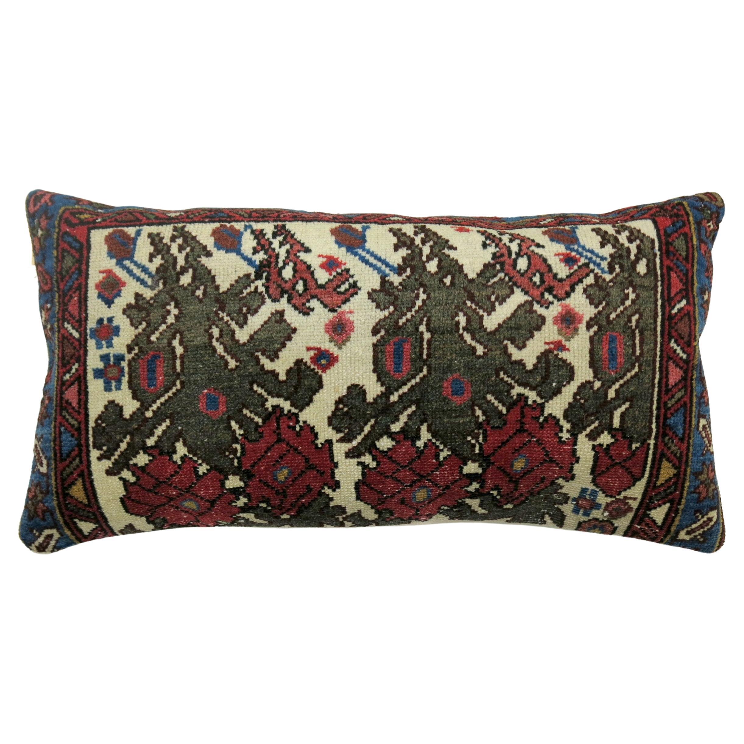  Zabihi Collection Persian Floral Antique Rug Bolster Pillow For Sale