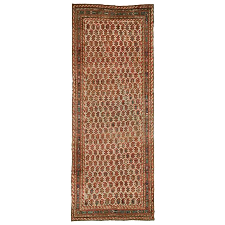 Einzigartiger eklektischer persischer Corridor-Teppich in Galeriegröße, Flur, blauer Feld-Paisley im Angebot