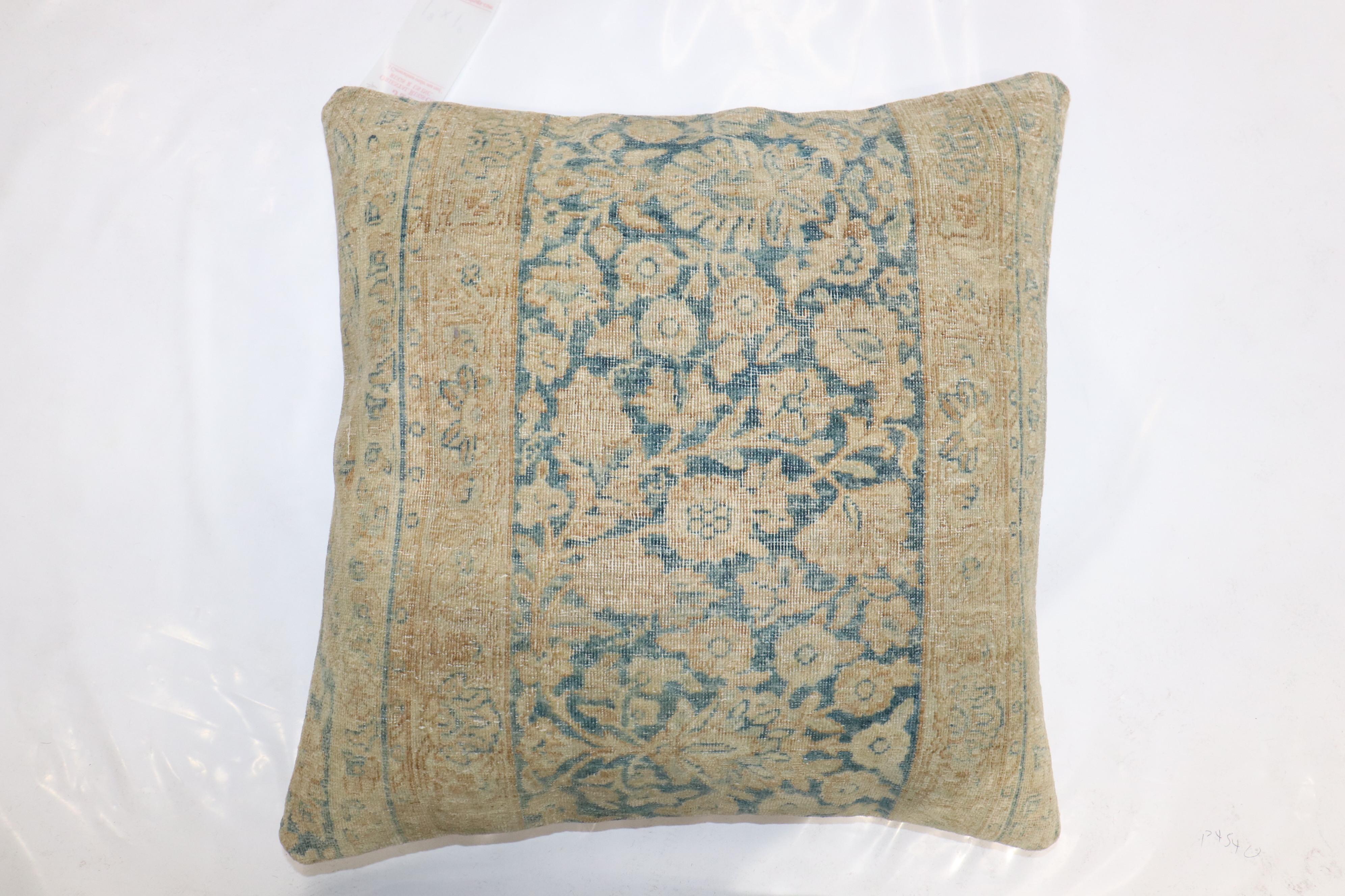 Pillow made from a 19th century Persian Kerman rug. Fill insert and zipper closure provided

Measures: 20