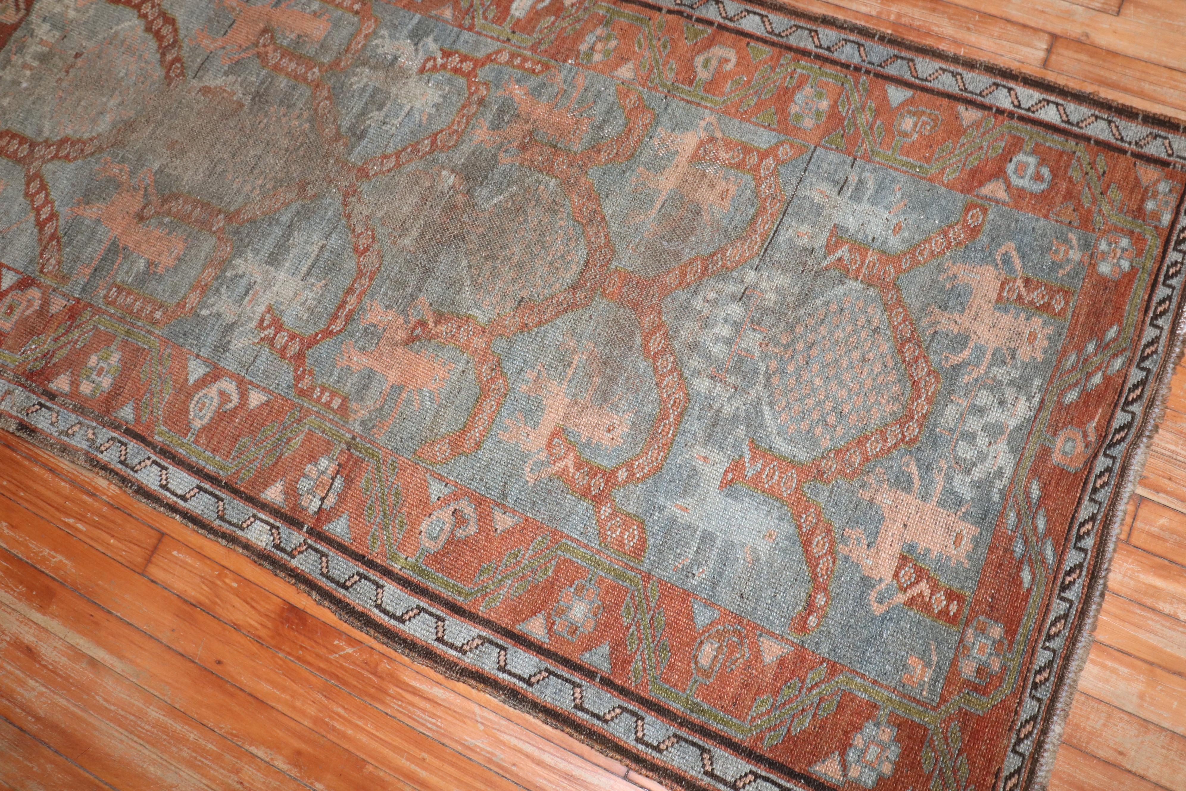 Zabihi Collection Persian Kurd Lion Antique Rug In Fair Condition For Sale In New York, NY