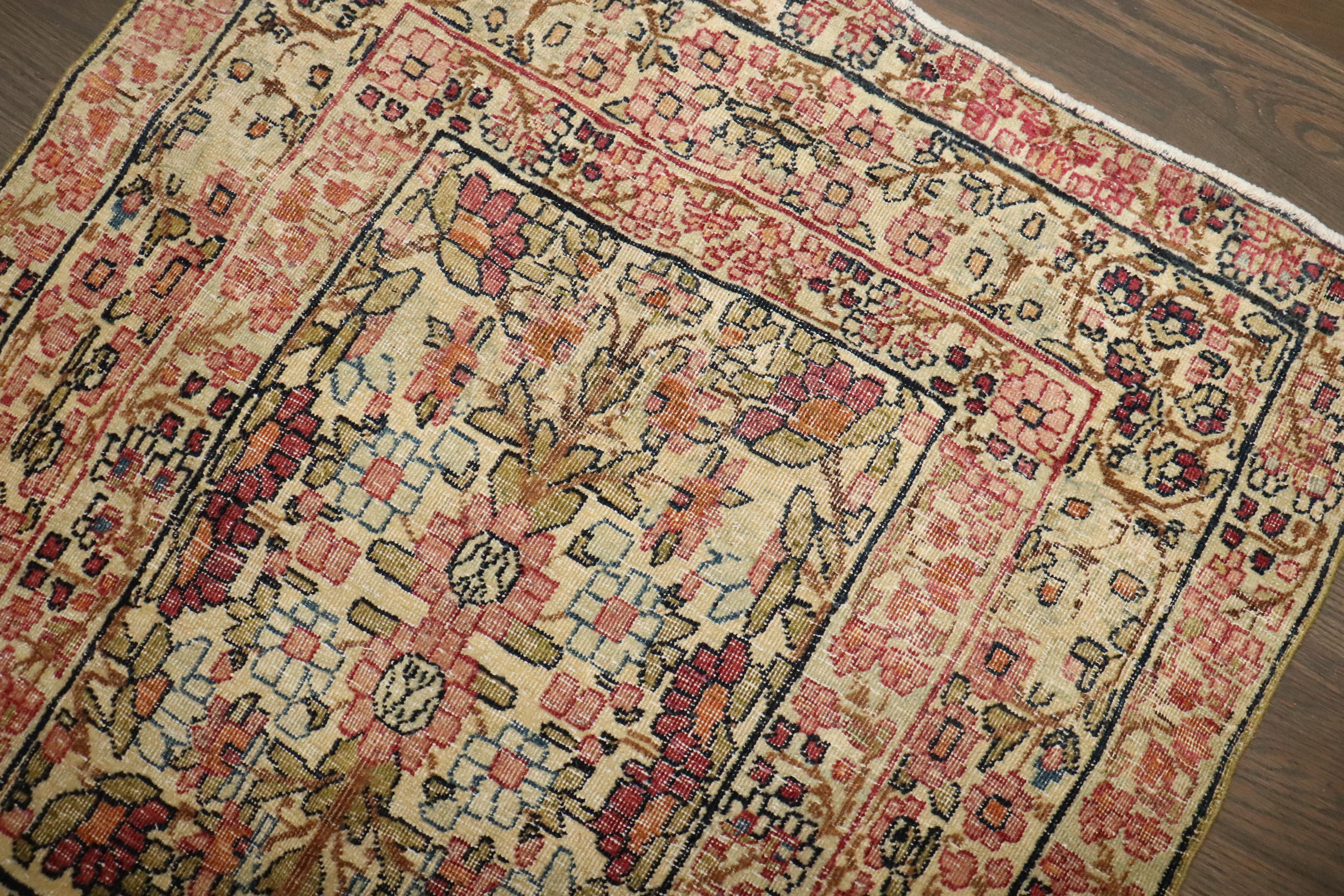 Noué à la main Collectional Persian Lavar Kerman Tapis à petits carreaux en vente