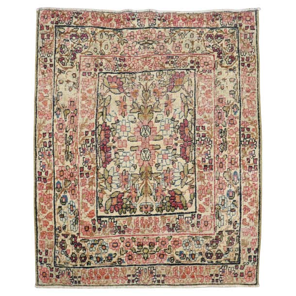 Zabihi Collection Persian Lavar Kerman Small Square Rug For Sale at 1stDibs