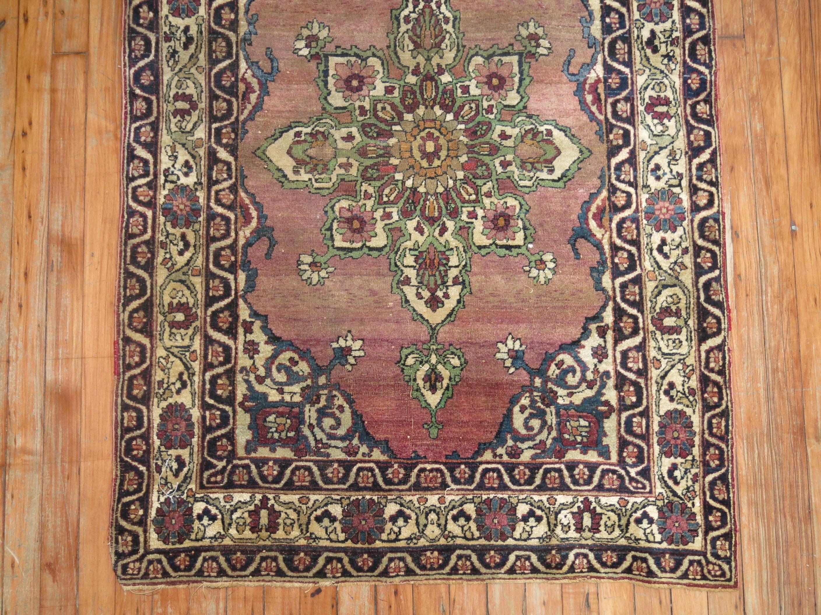American Classical Zabihi Collection Persian Lavar Kerman Small Throw Rug For Sale