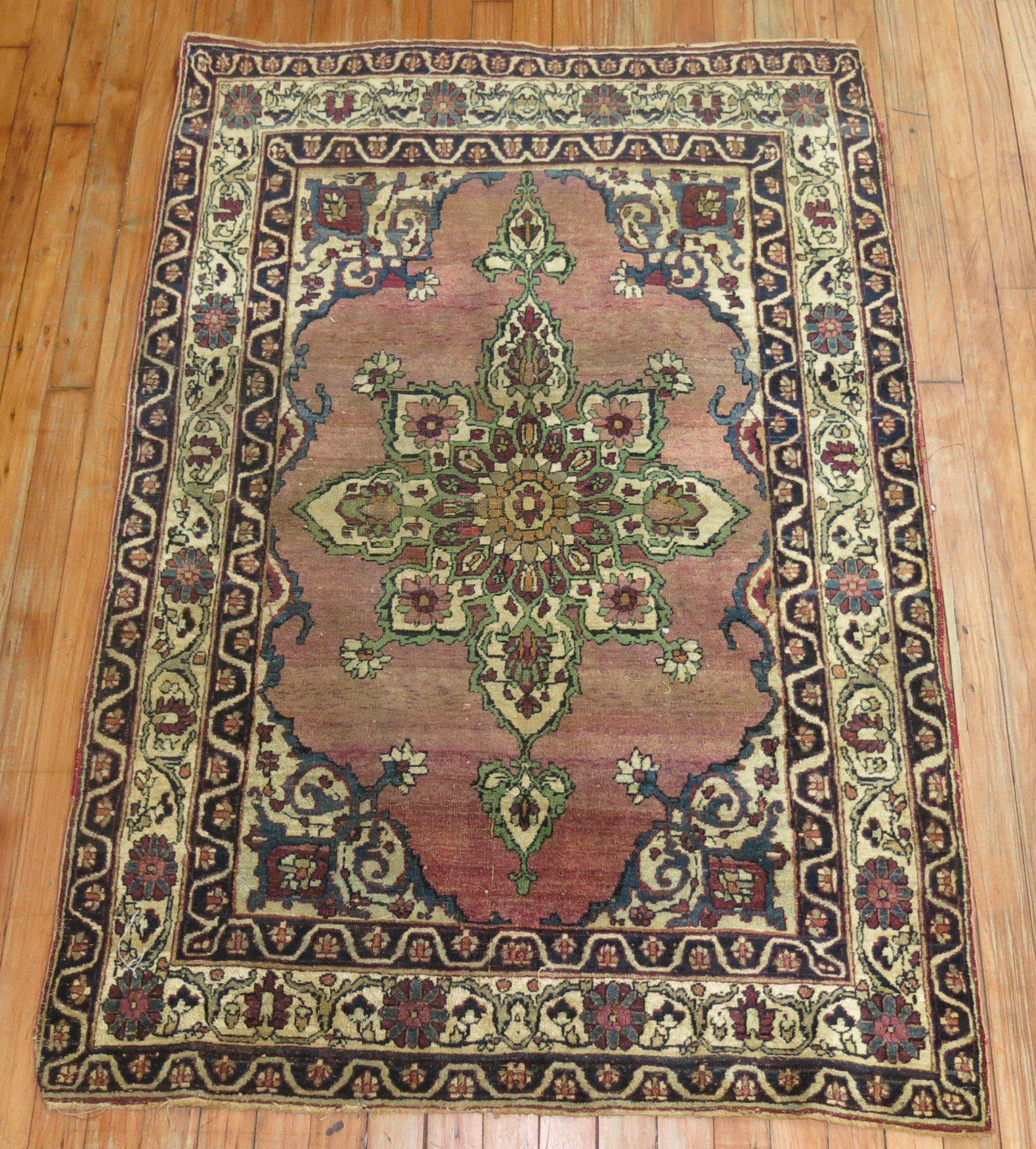 Hand-Knotted Zabihi Collection Persian Lavar Kerman Small Throw Rug For Sale